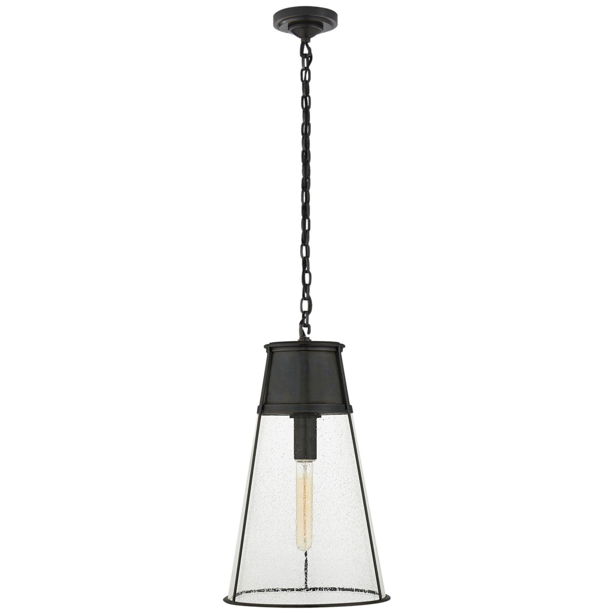 Thomas O'Brien Robinson Large Pendant in Bronze with Seeded Glass Ceiling Light W11.75" x H19.5"