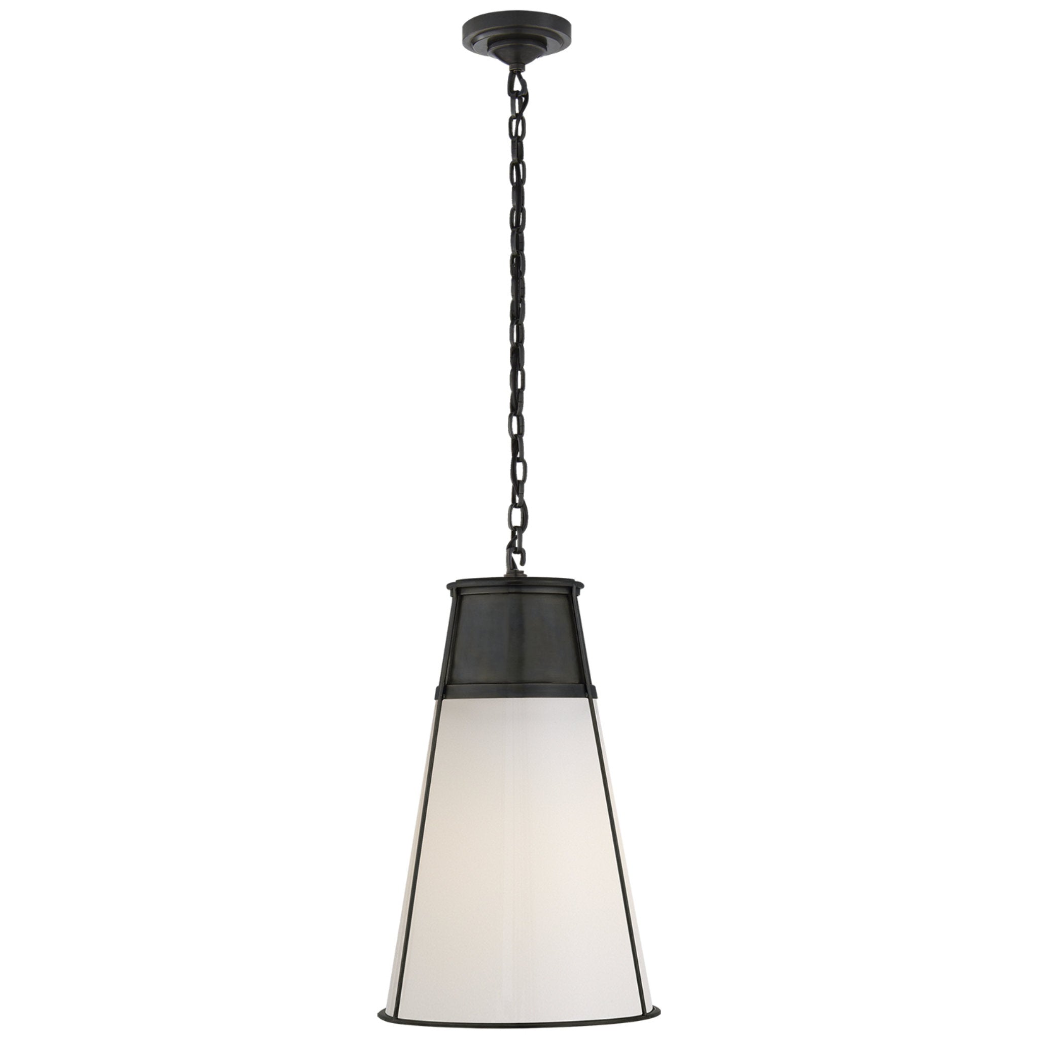 Thomas O'Brien Robinson Large Pendant in Bronze with White Glass Ceiling Light W11.75" x H19.5"