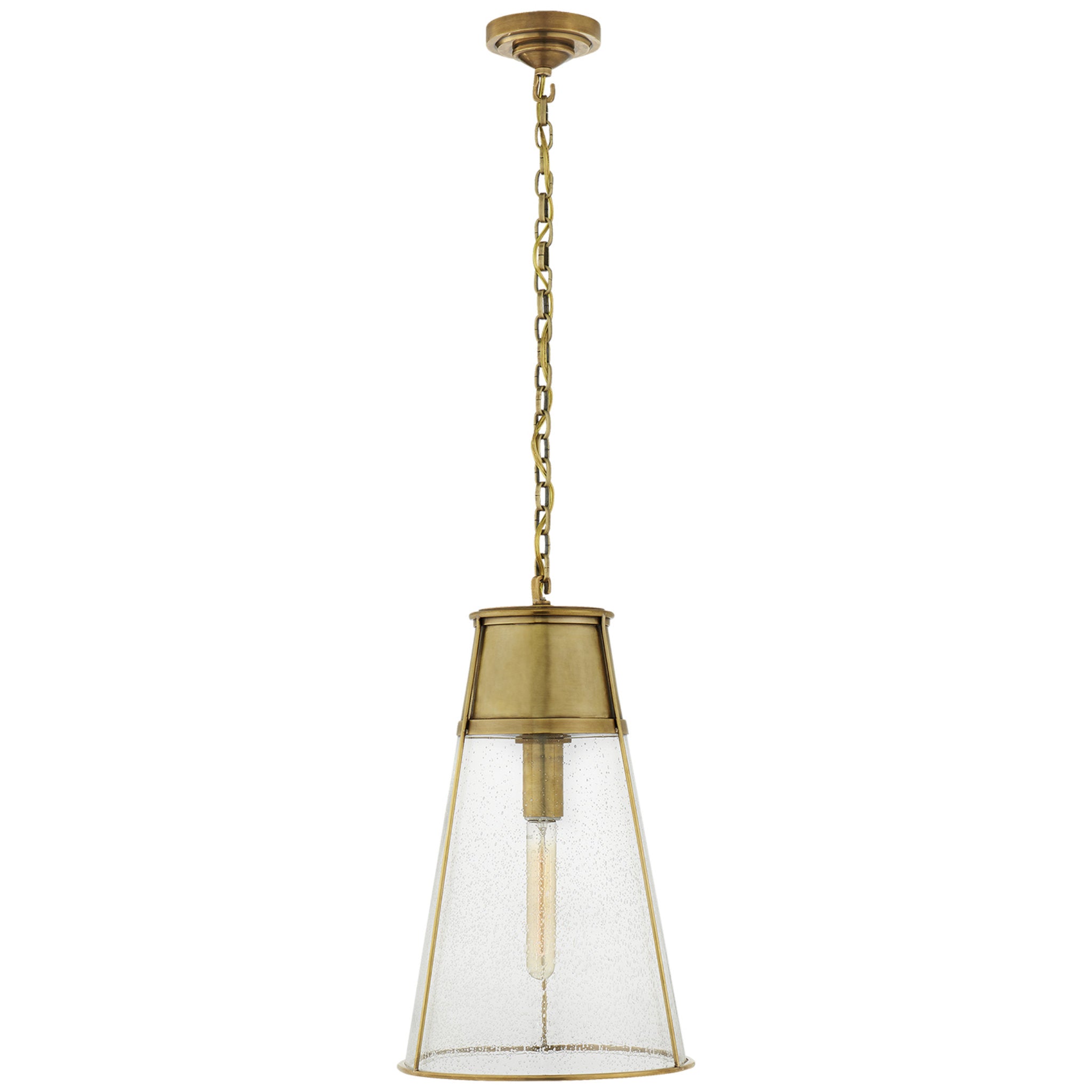 Thomas O'Brien Robinson Large Pendant in Hand-Rubbed Antique Brass with Seeded Glass Ceiling Light W11.75" x H19.5"