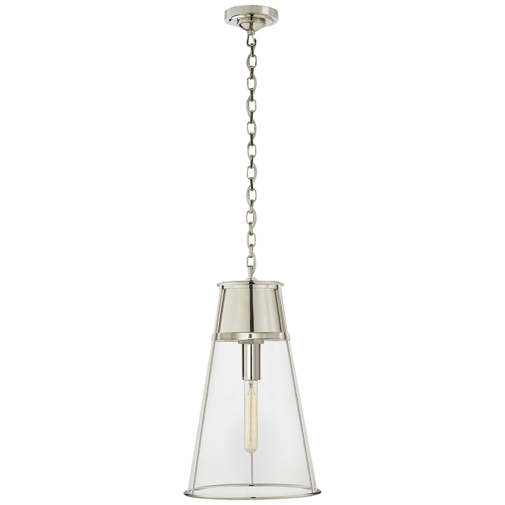 Thomas O'Brien Robinson Large Pendant in Polished Nickel with Clear Glass Ceiling Light W11.75" x H19.5"