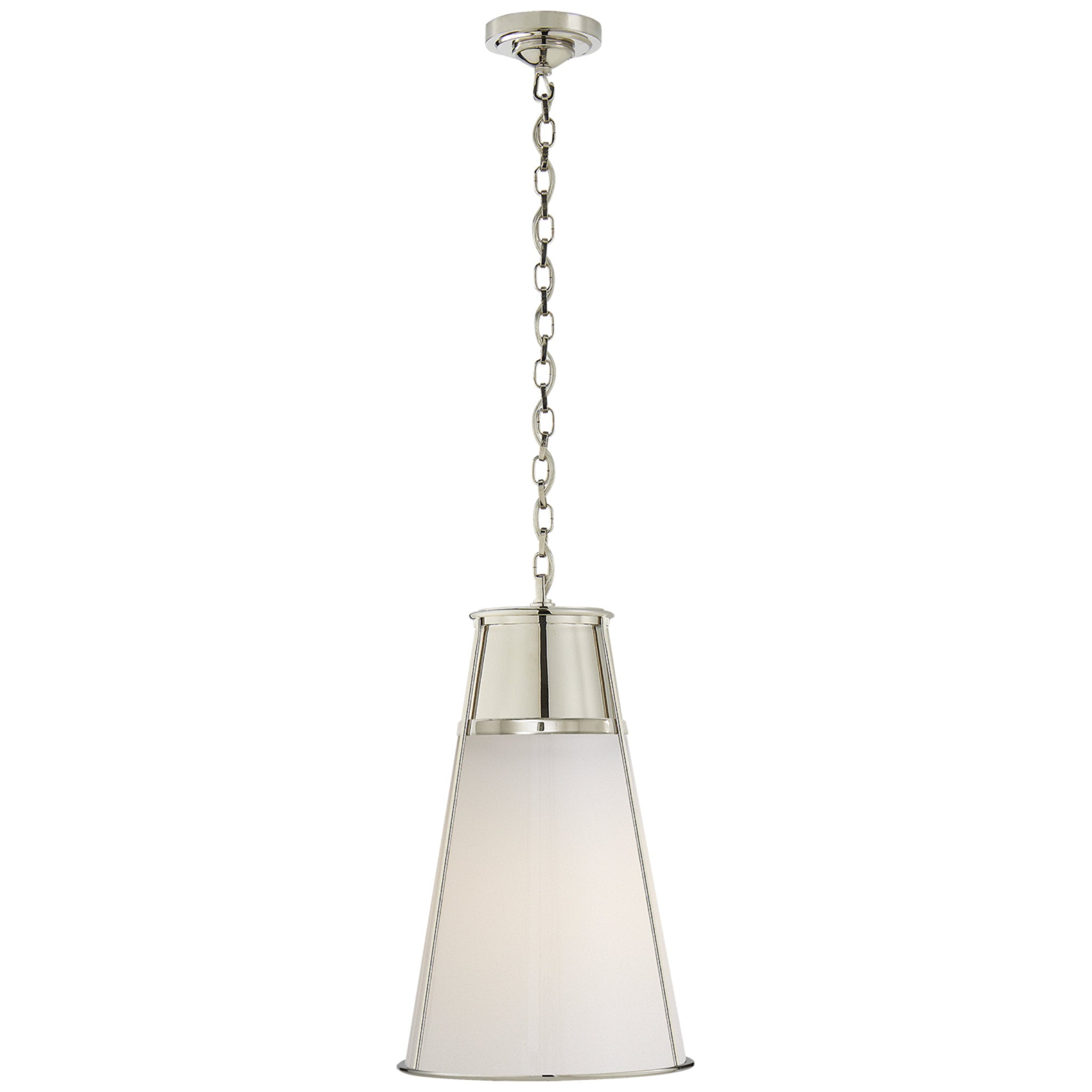 Thomas O'Brien Robinson Large Pendant in Polished Nickel with White Glass Ceiling Light W11.75" x H19.5"
