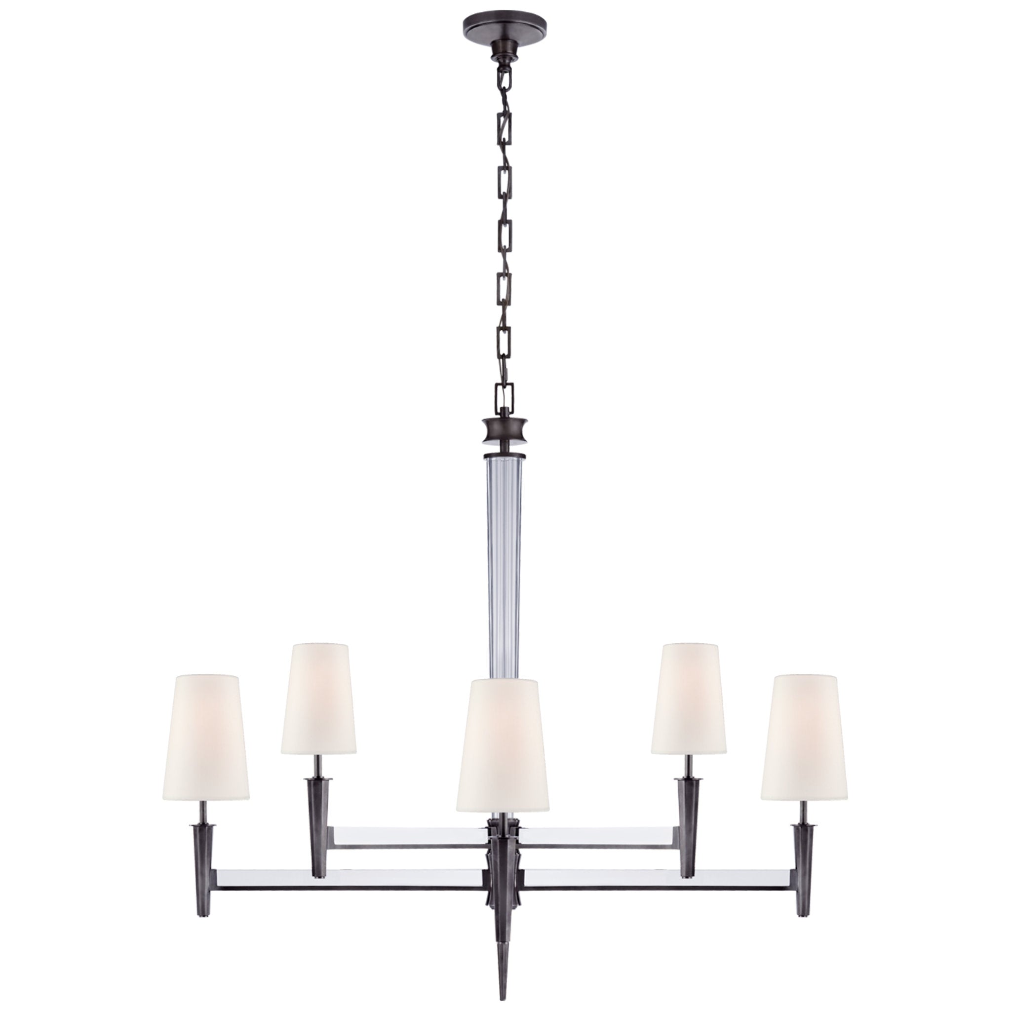 Thomas O'Brien Lyra Two Tier Chandelier in Bronze and Crystal with Linen Shades Ceiling Light W42.5" x H39"