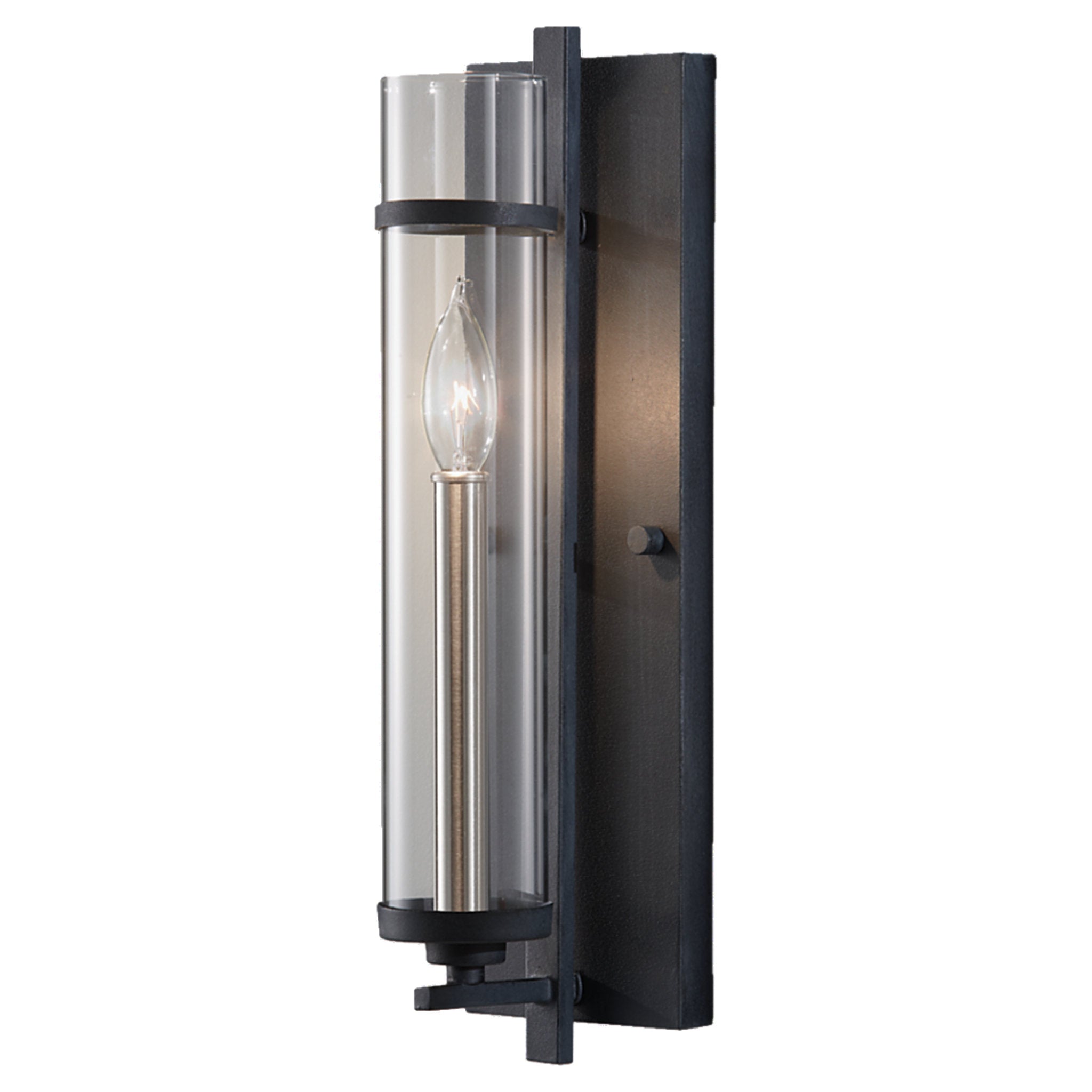 Ethan Wall Sconce Transitional Bath Fixture 5" Width 17" Height Steel Round Clear Shade in Antique Forged Iron / Brushed