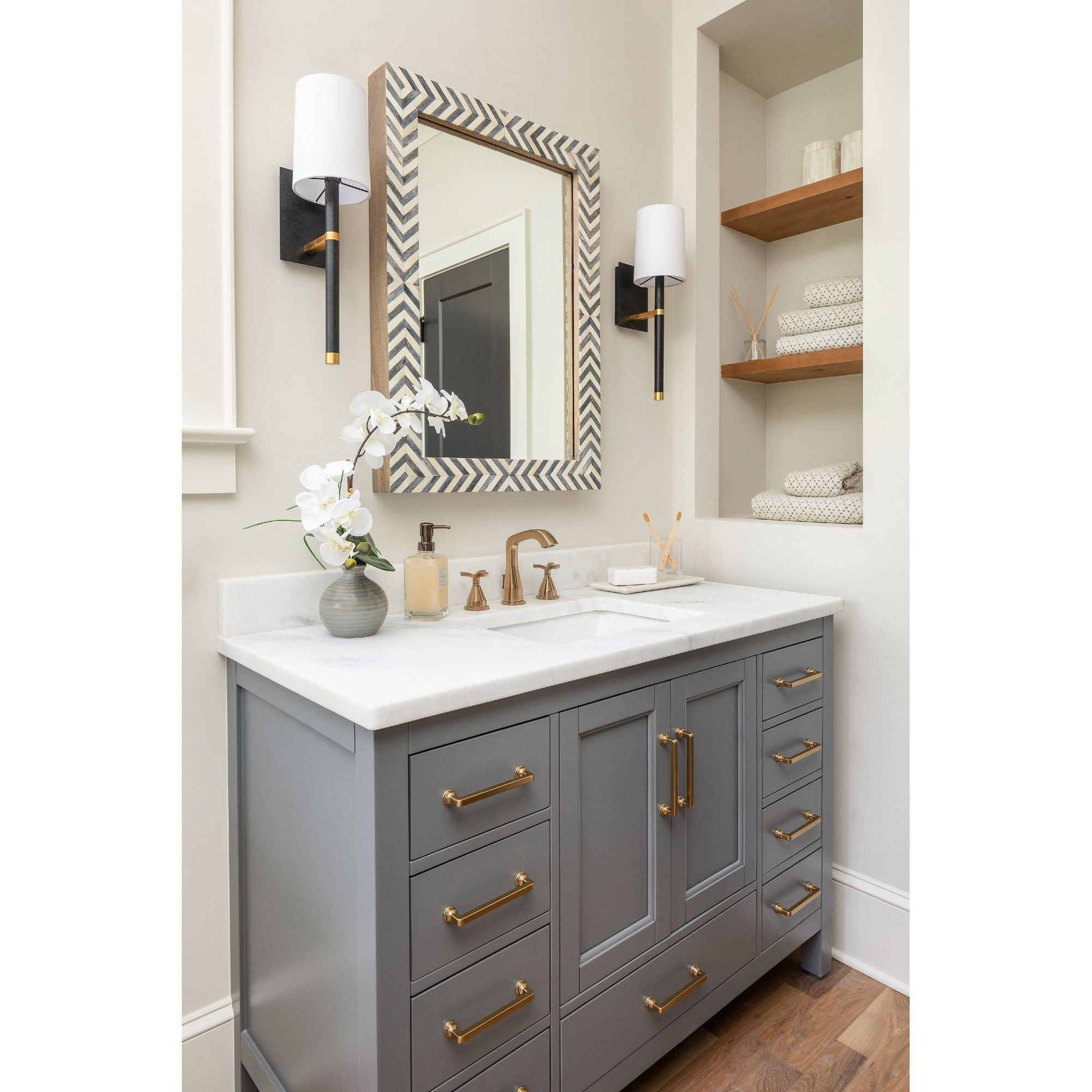 Weston 1 Light Black + Antique Gold Sconce Silk Shade 5.5"W x 14.5"H x 7.25"D