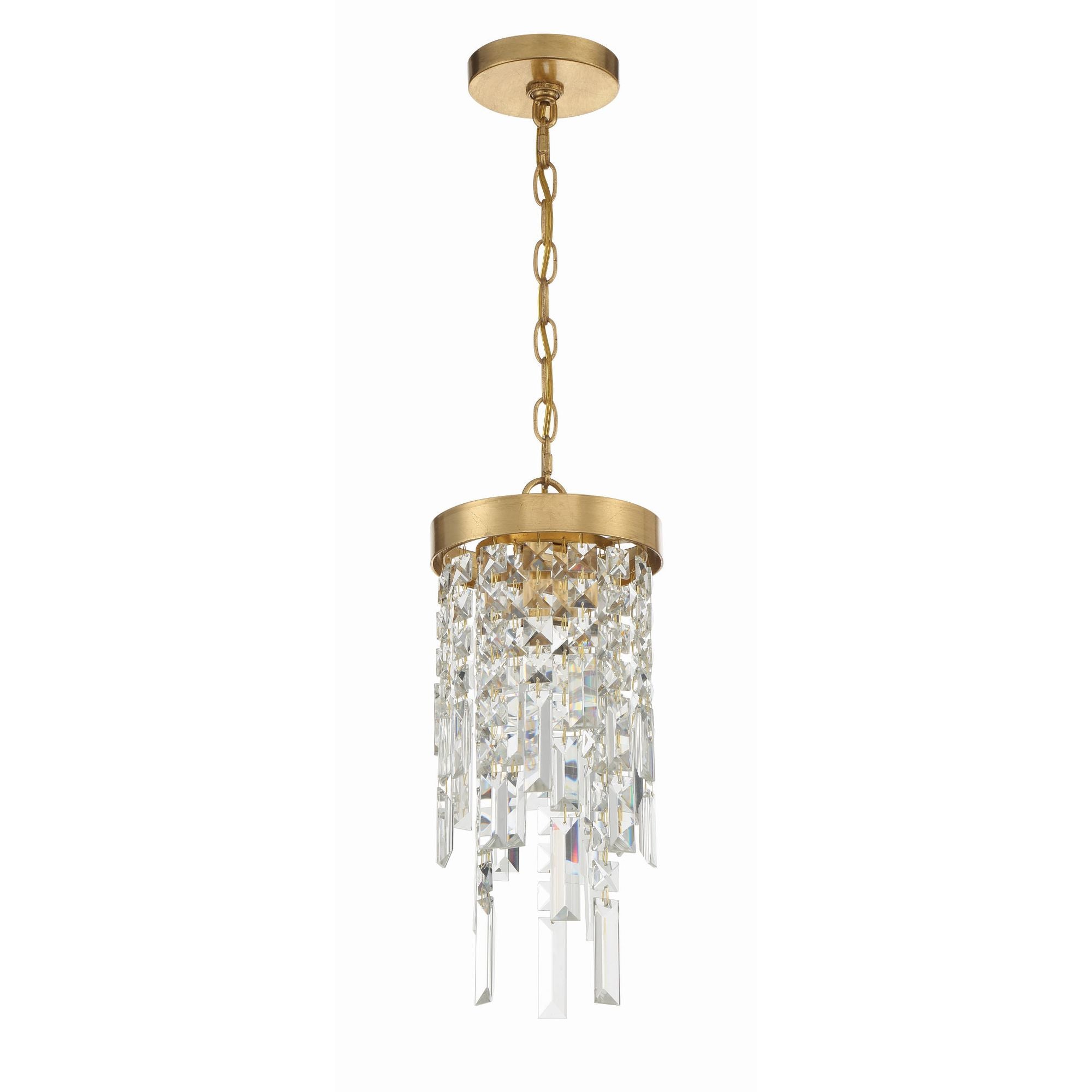 Winfield 1 Light Antique Gold Mini Pendant Hand Cut Crystal 7"W x 16"H x 7"D