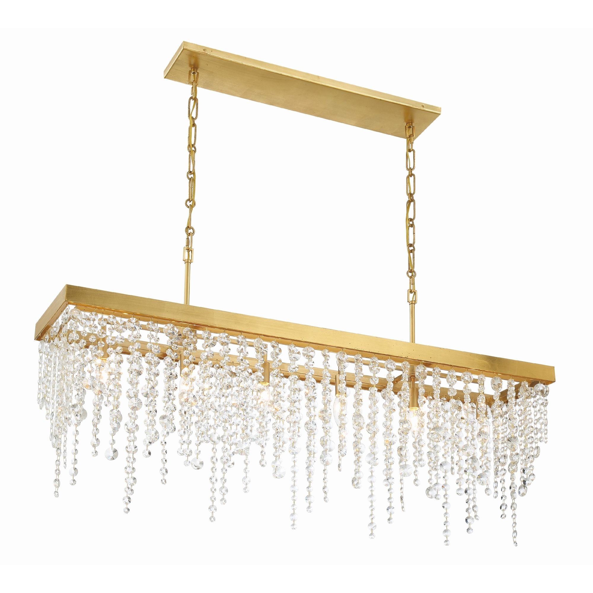 Winham 6 Light Antique Gold Linear Chandelier Hand Cut Crystal 49"W x 25.5"H x 9"D