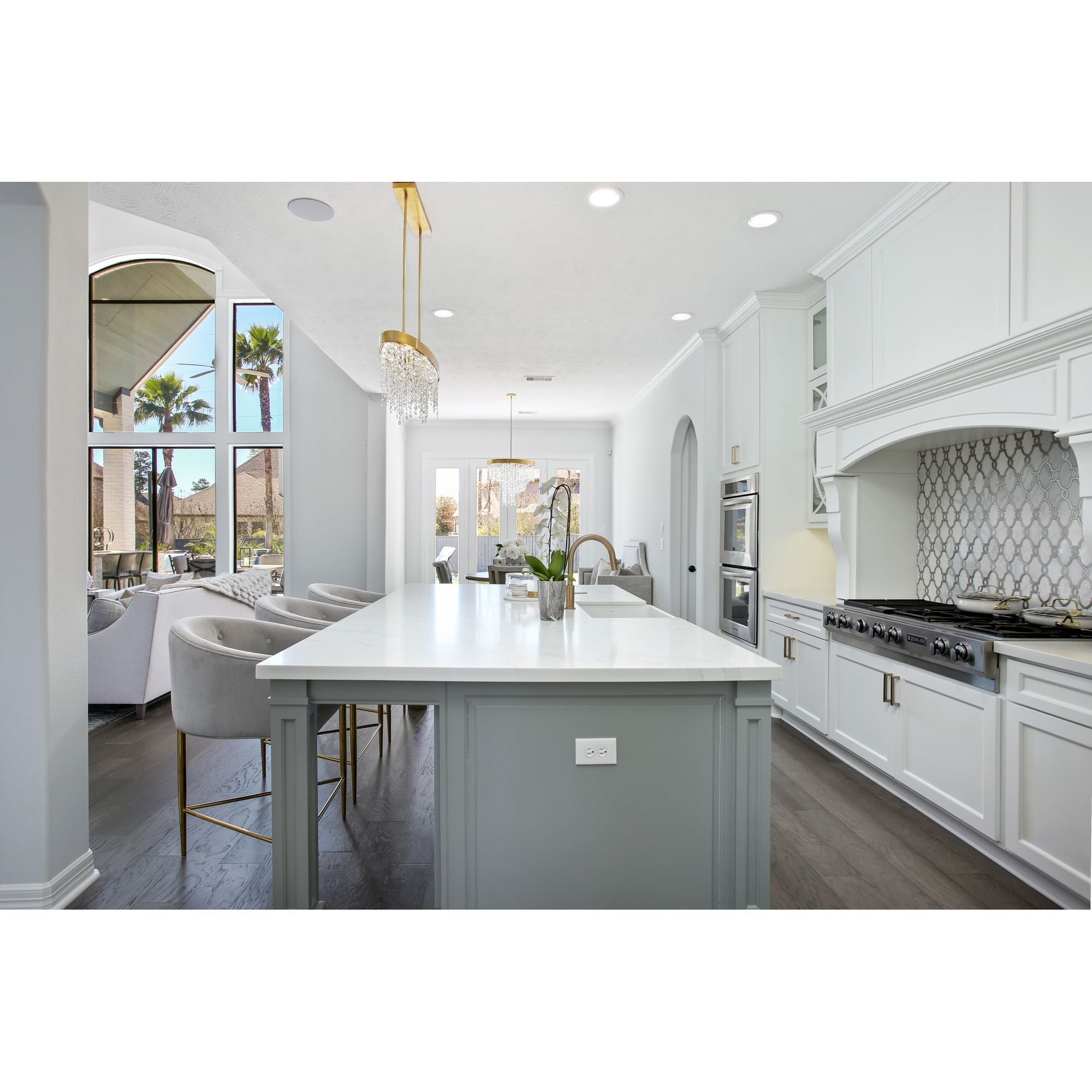 Winham 8 Light Antique Gold Crystal Linear Oval Chandelier Hand Cut Crystal 36"W x 14"H x 10"D