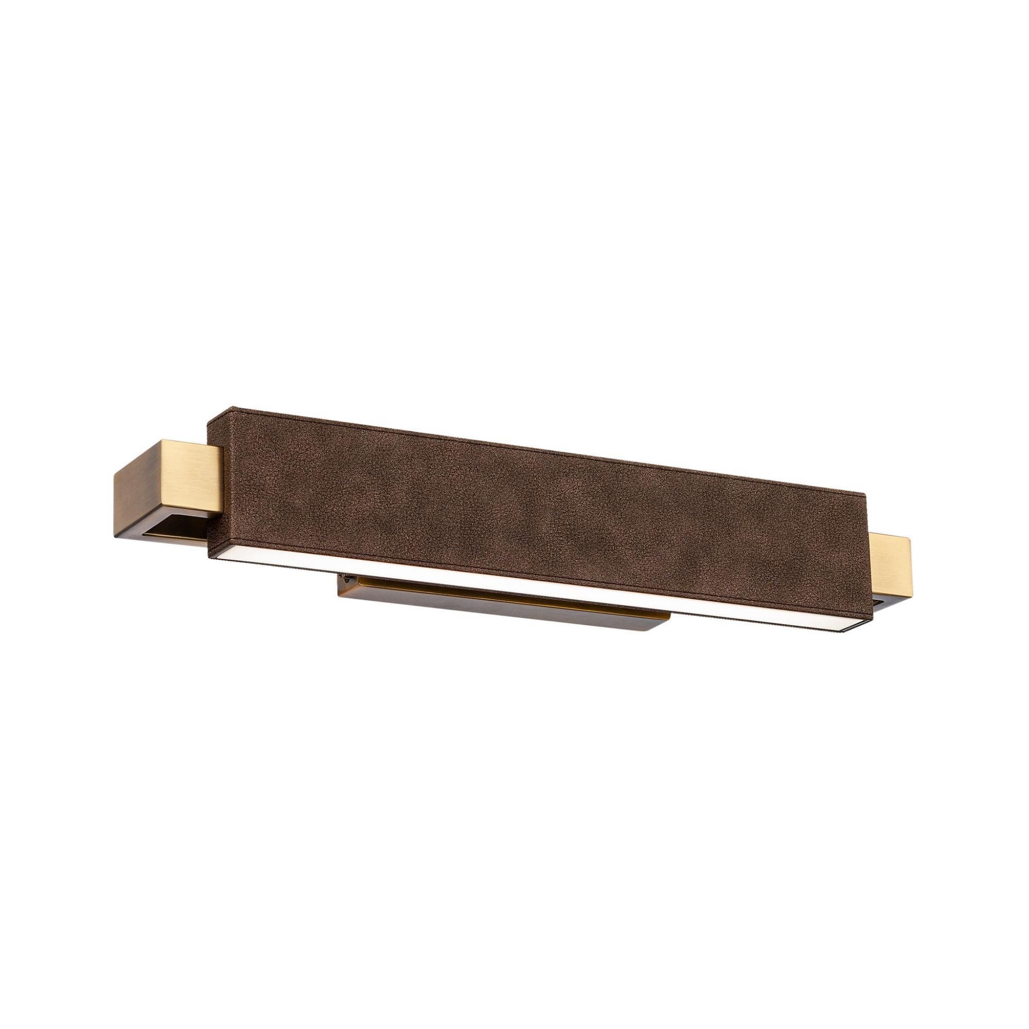 Kinsman 19in LED Bathroom Vanity or Wall Light 3-CCT 2700K-3000K-3500K in Bomber Brown Leather with Aged Brass Hardware