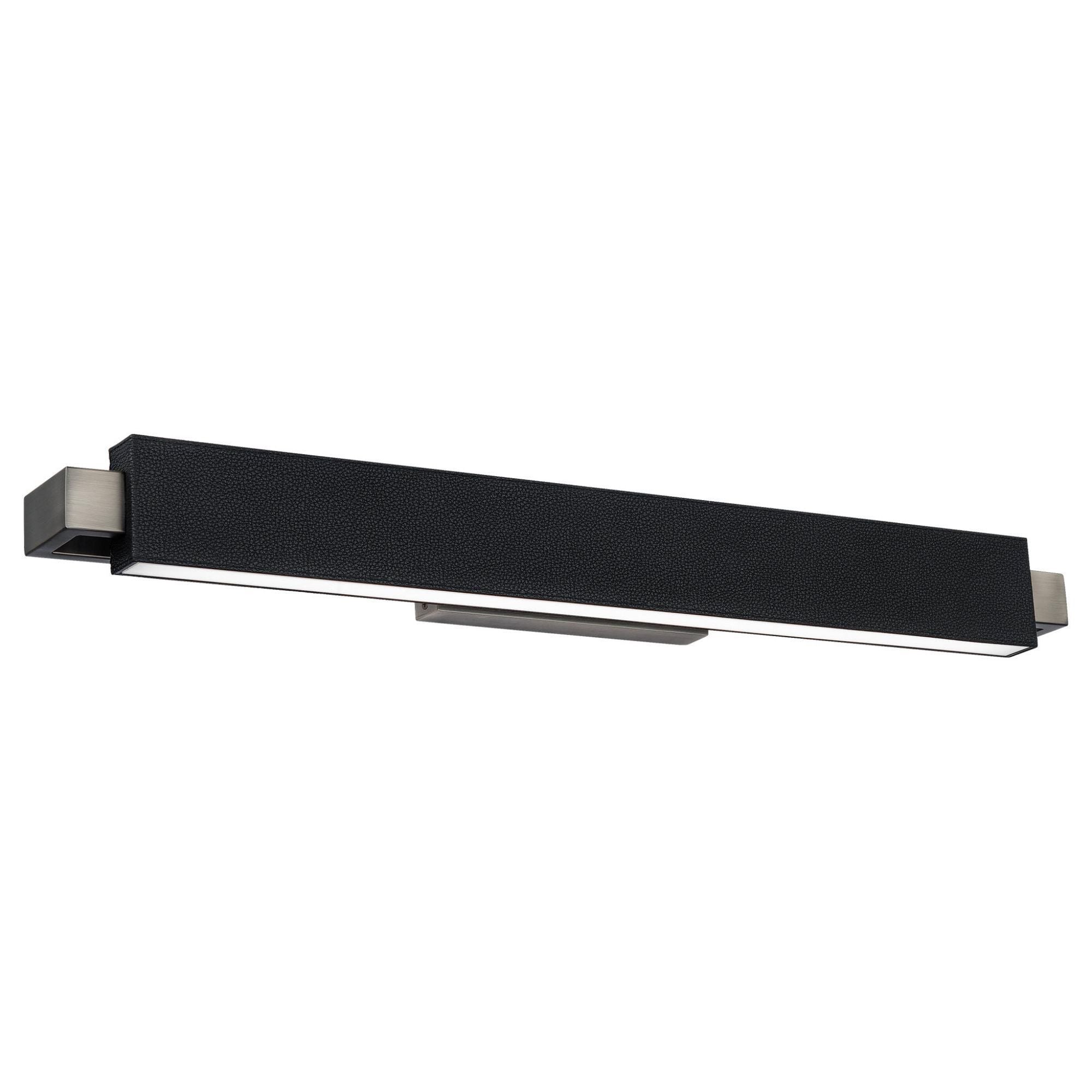 Kinsman 29in LED Bathroom Vanity or Wall Light 3-CCT 2700K-3000K-3500K in Black Leather with Brushed Nickel Hardware