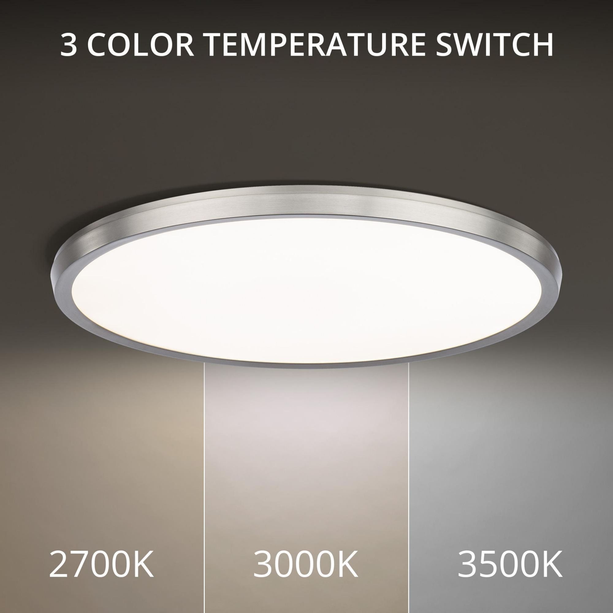 Argo 19in LED Round Flush Mount 3-CCT 2700K-3000K-3500K Set to 3500K in Brushed Nickel