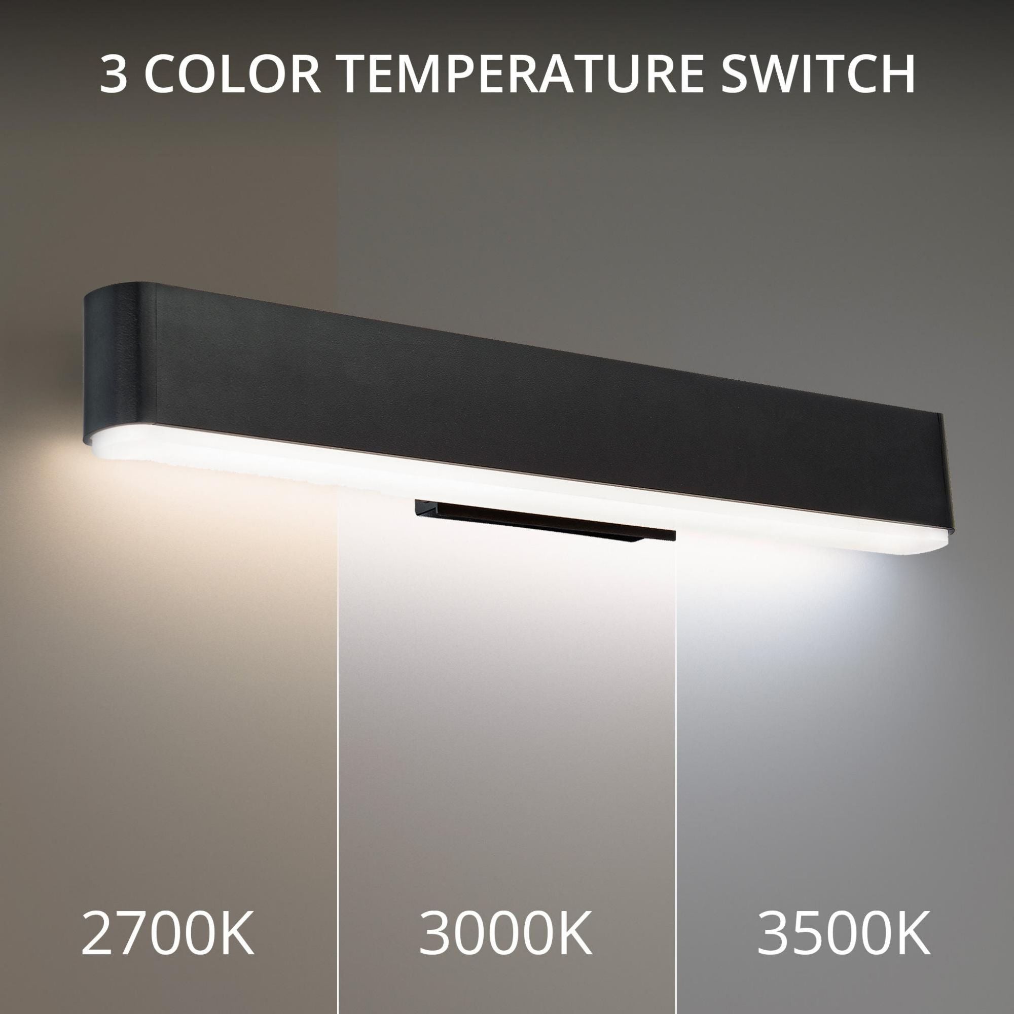 0 to 60 24in LED Bathroom Vanity or Wall Light 3-CCT 2700K-3000K-3500K Set 3500K in Black