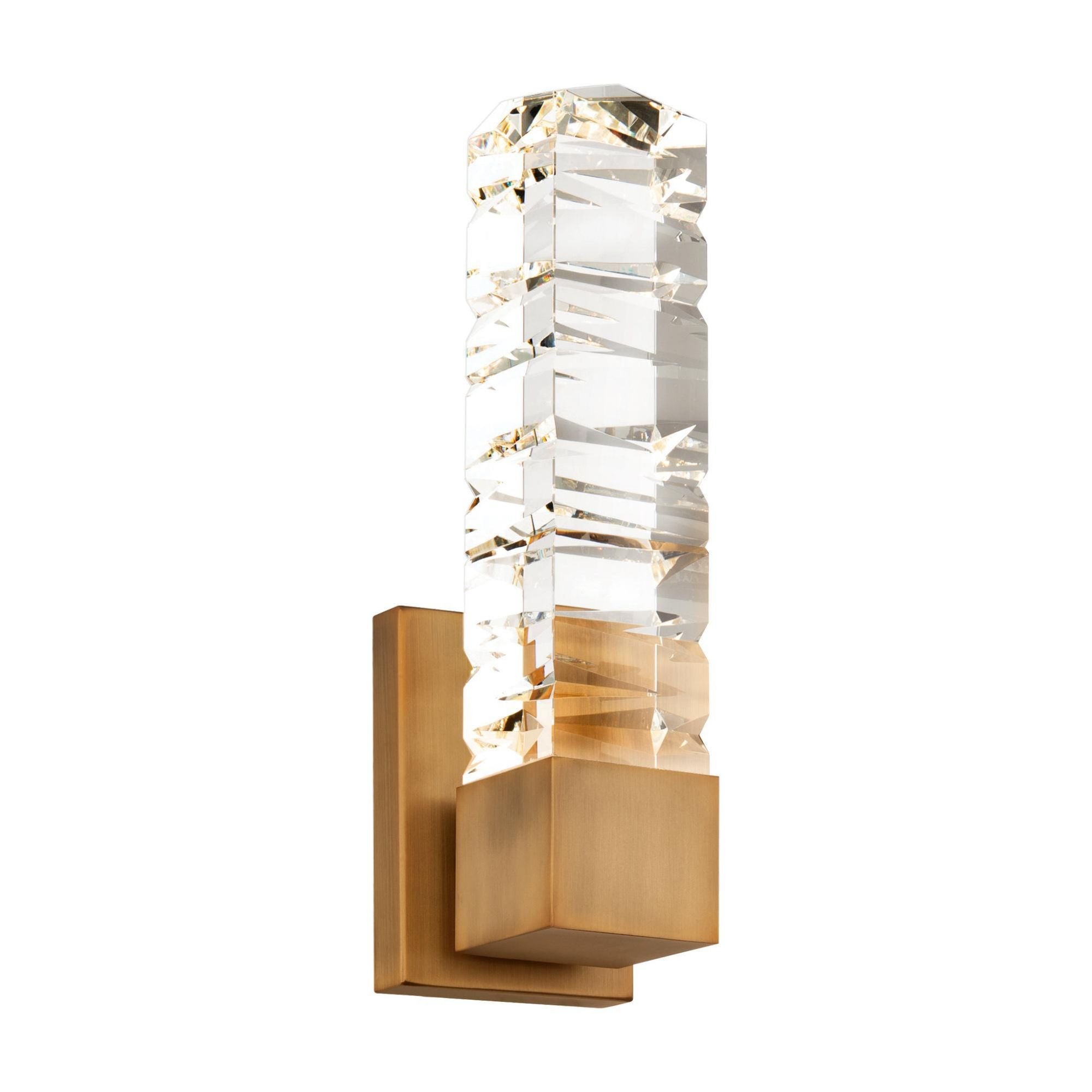 Juliet 15in LED Wall Sconce 3500K with K-9 Faceted Crystal in Aged Brass