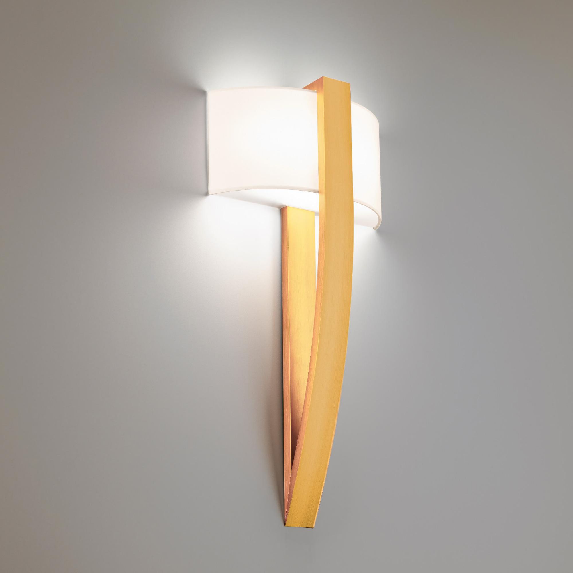 Curvana 20in LED Wall Light 3000K with White Fabric Shade in Aged Brass Hardware