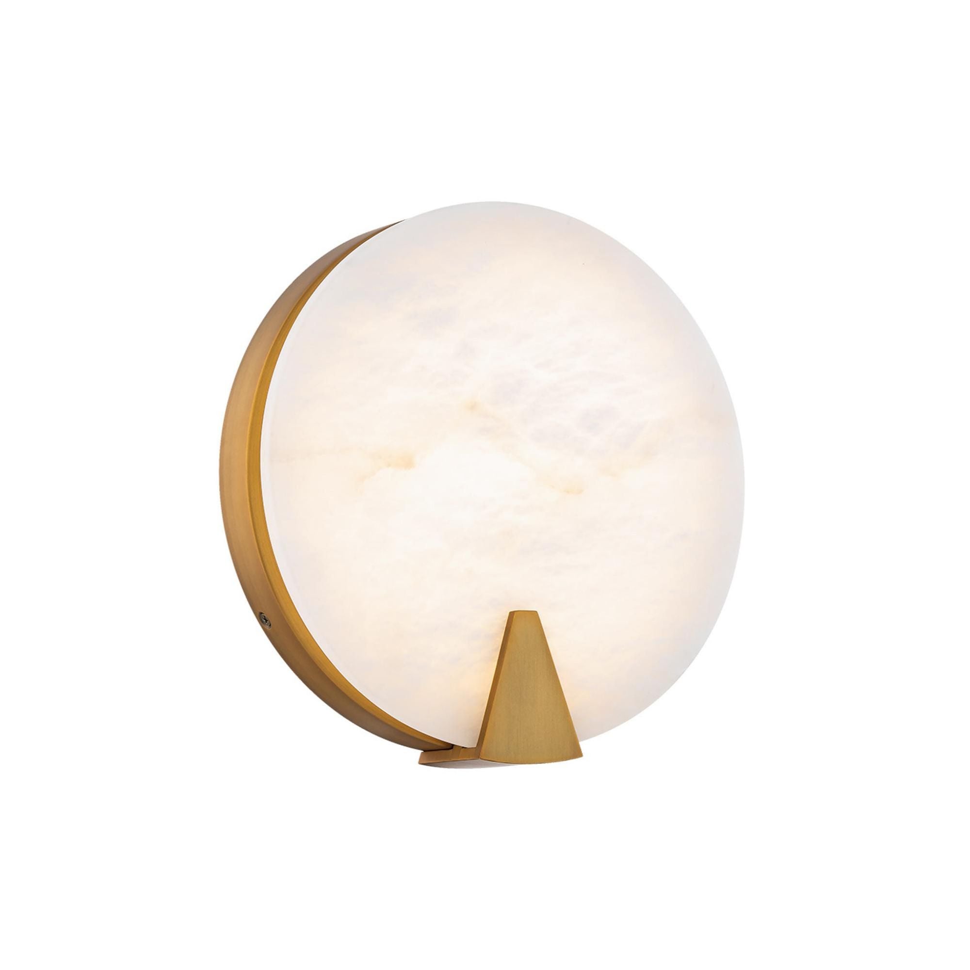 Ophelia 10in LED Round Wall Sconce with Spanish Alabaster Natural Stone 3000K in Aged Brass