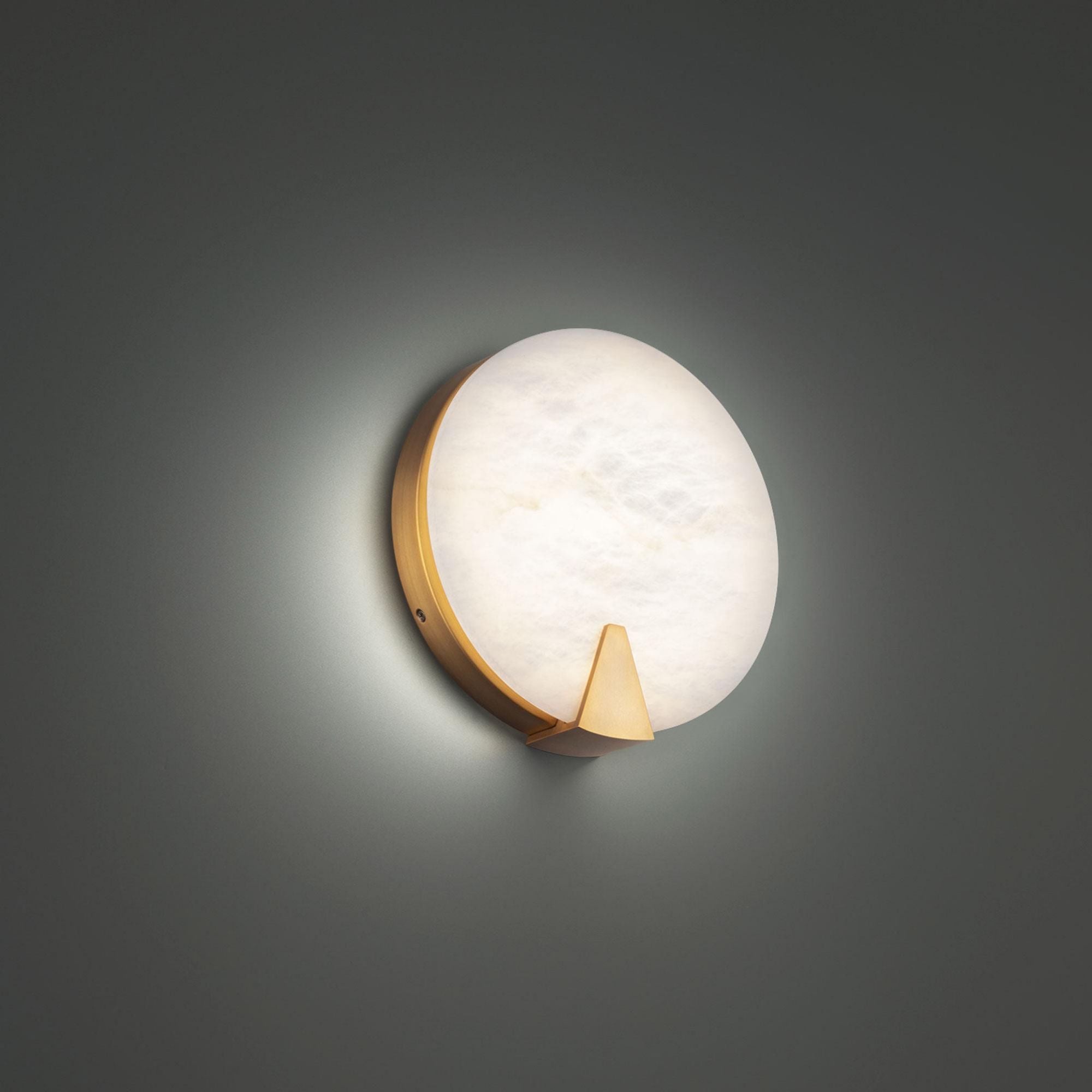 Ophelia 10in LED Round Wall Sconce with Spanish Alabaster Natural Stone 3000K in Aged Brass