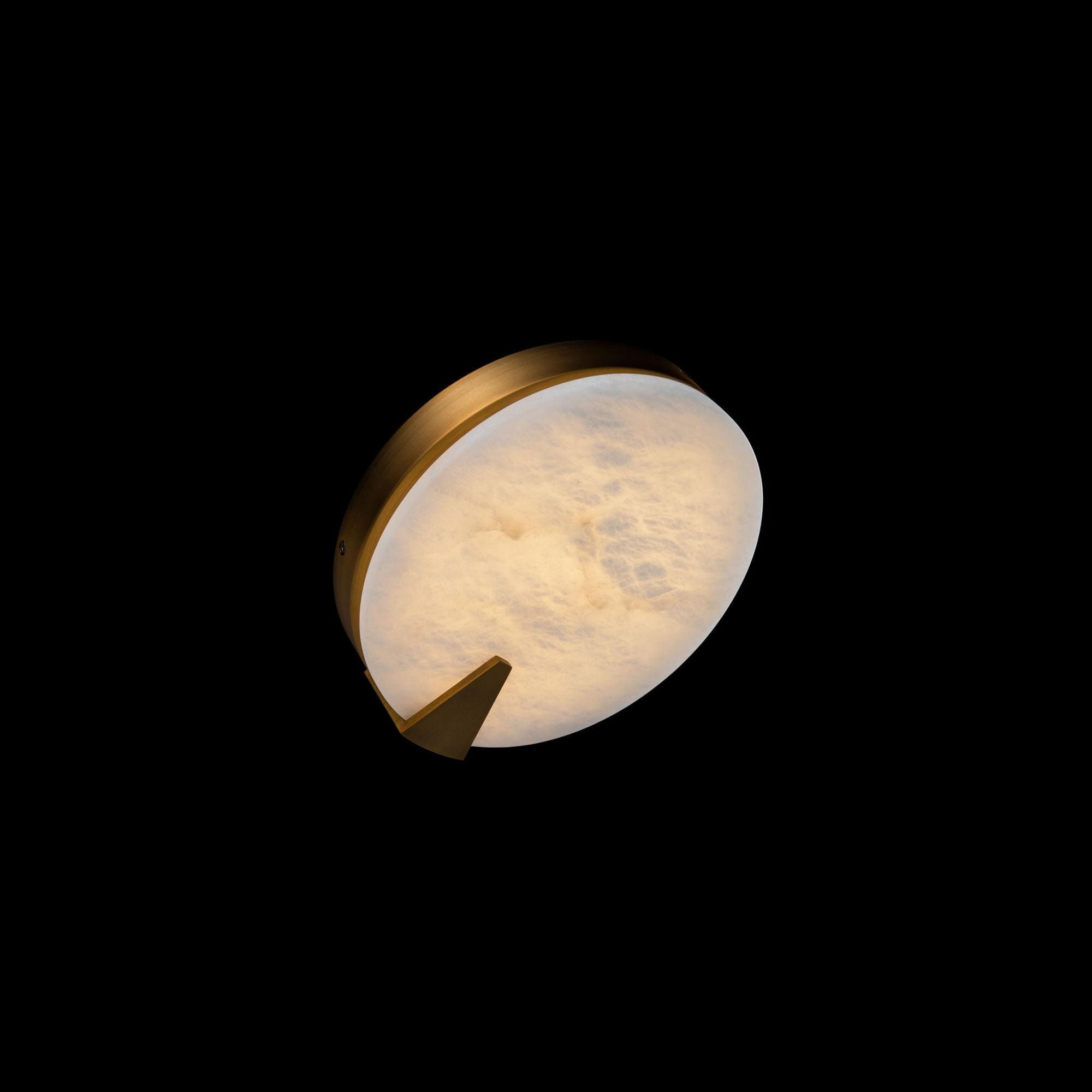 Ophelia 10in LED Round Wall Sconce with Spanish Alabaster Natural Stone 3000K in Aged Brass