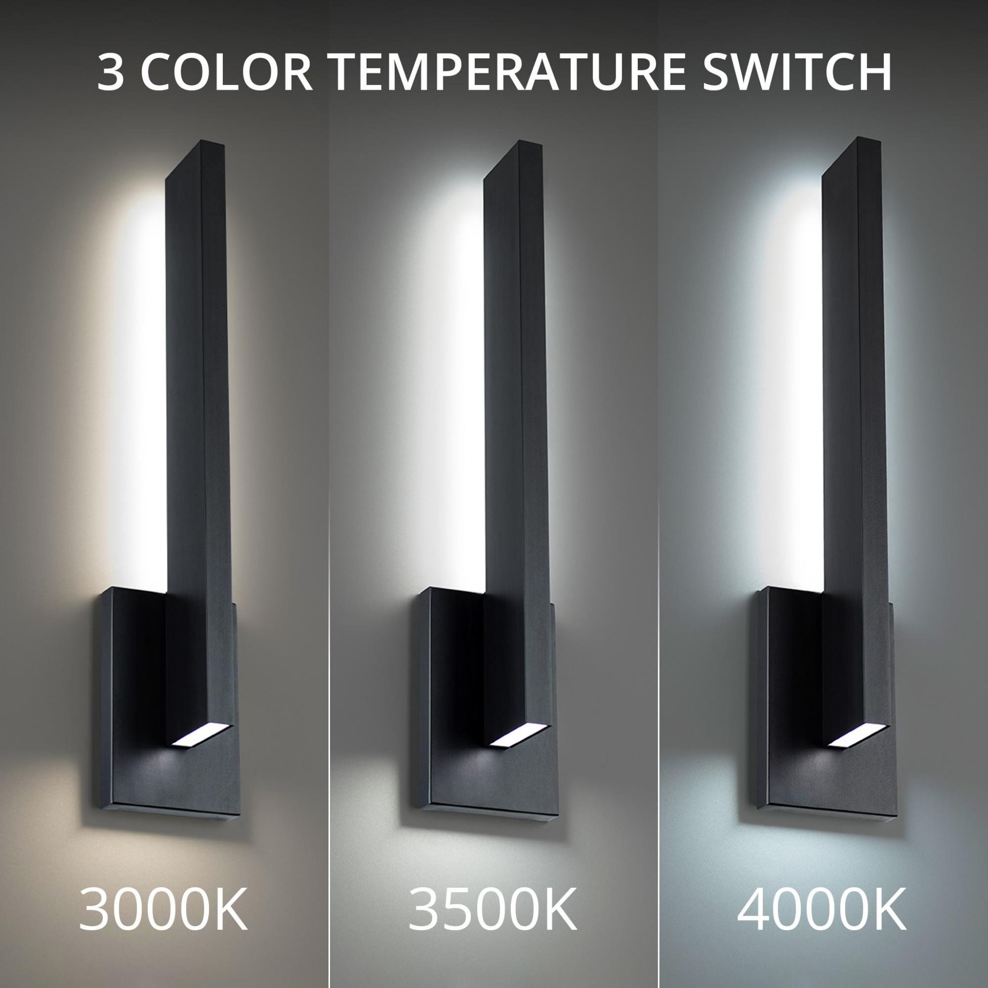 Mako 22in LED Indoor or Outdoor Wall Light 3-CCT 3000K-3500K-4000K Set to 3500K in Black