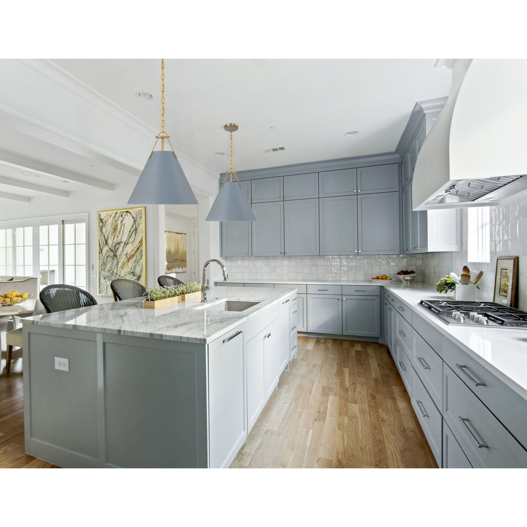 Xavier 3 Light Vibrant Gold + Blue Pendant Steel Shade 16"W x 16.5"H x 16"D