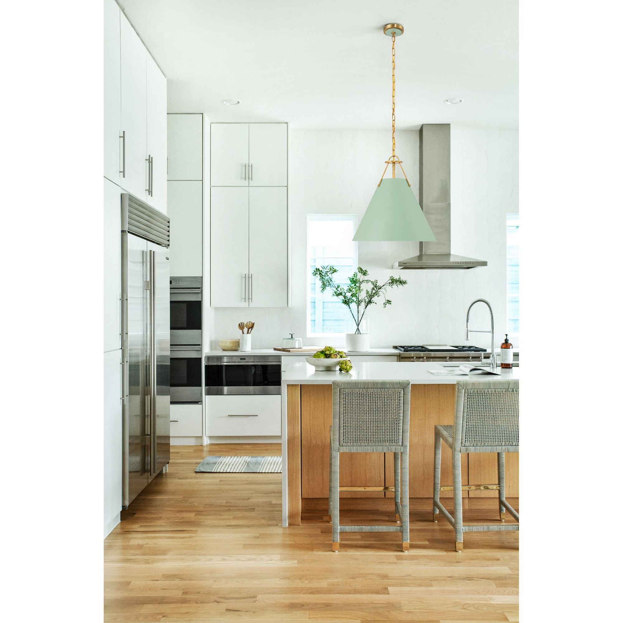 Xavier 3 Light Vibrant Gold + Green Pendant Steel Shade 16"W x 16.5"H x 16"D