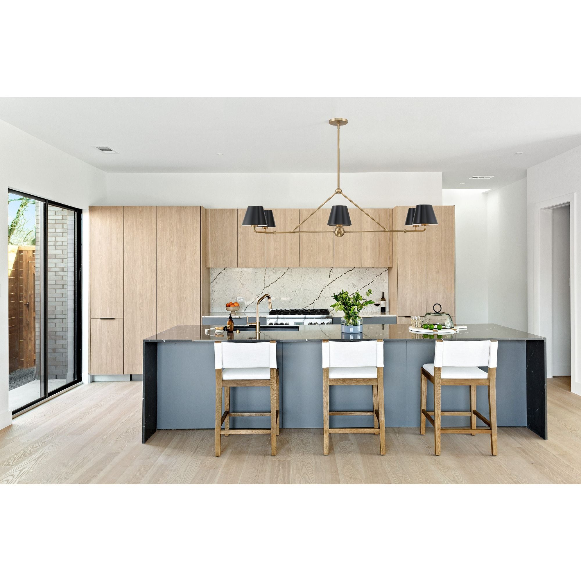 Xavier 6 Light Vibrant Gold Linear Chandelier Steel Shade 46"W x 14.75"H x 18"D