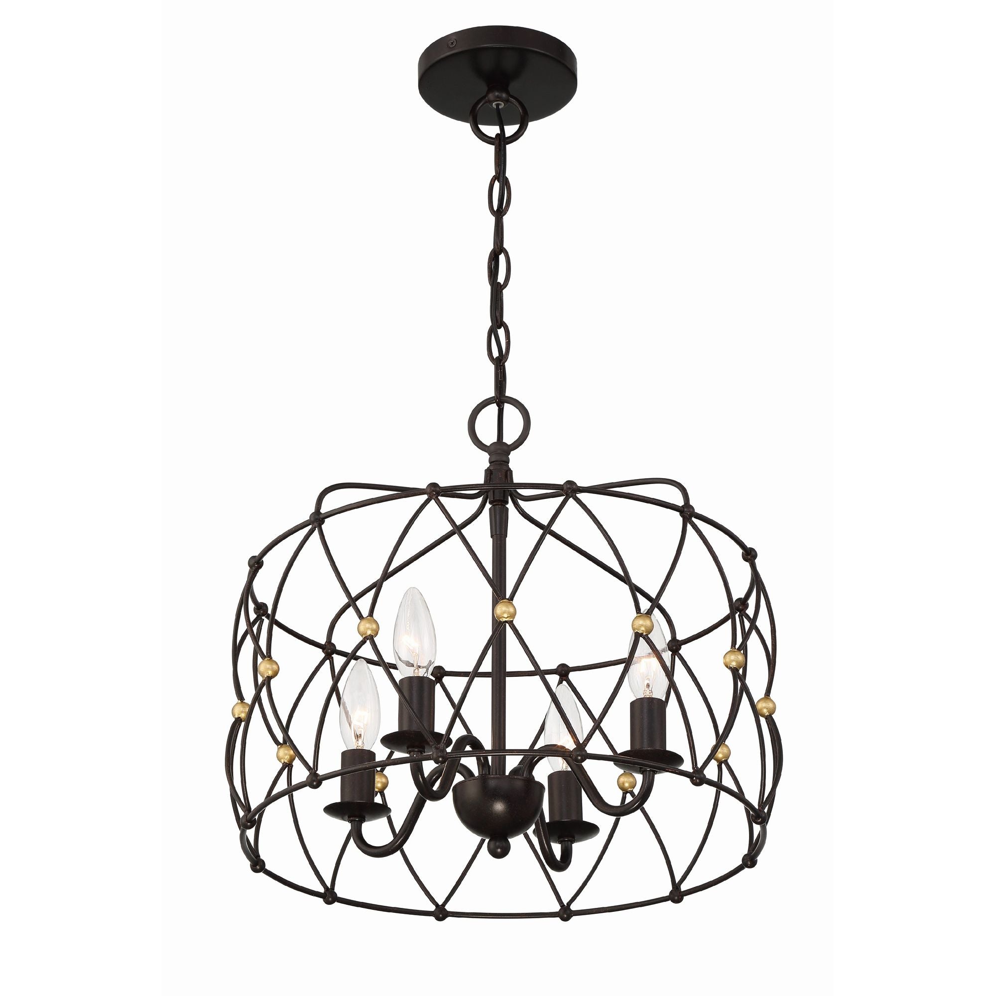 Zucca 4 Light English Bronze + Antique Gold Lantern Chandelier 16.5"W x 14.5"H x 16.5"D