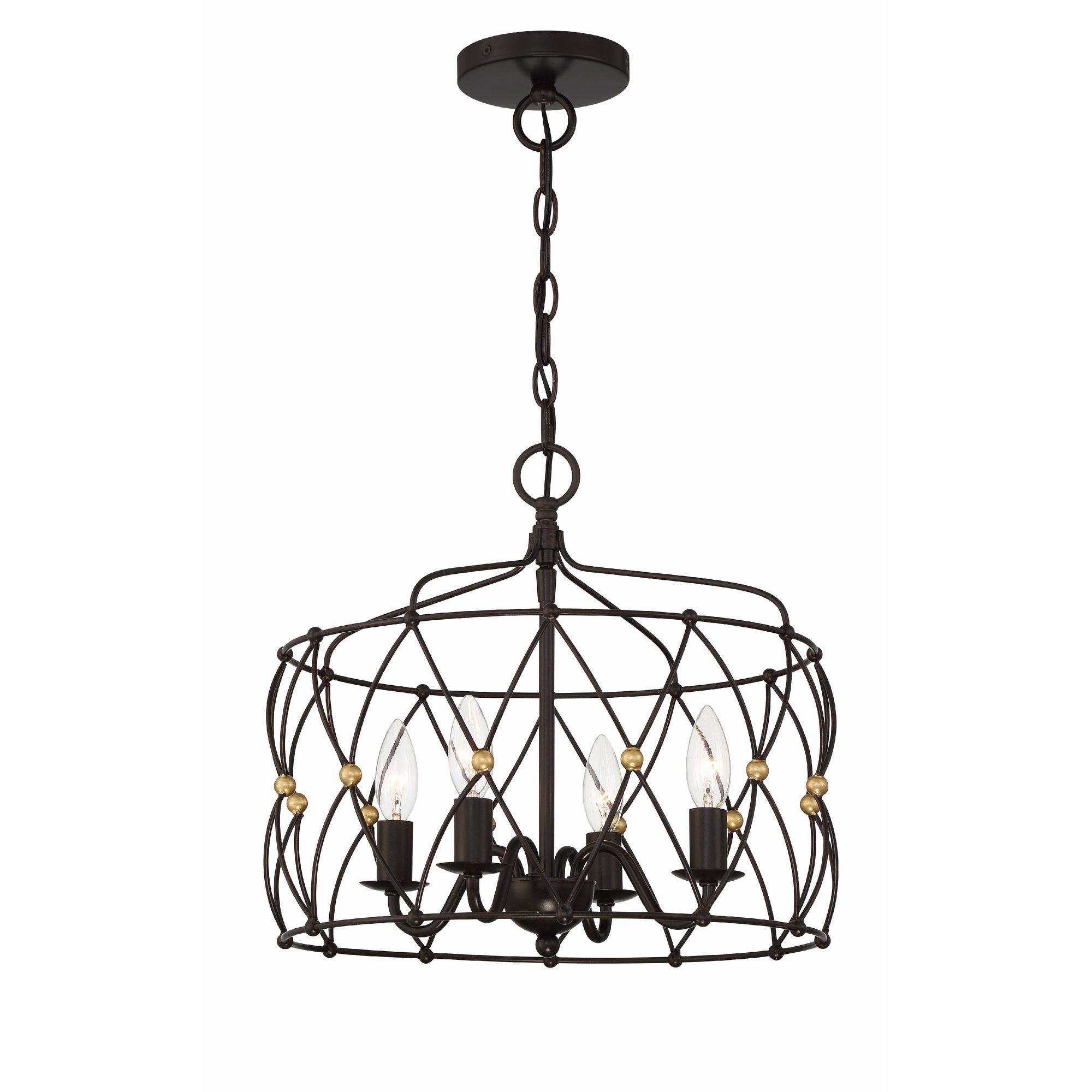 Zucca 4 Light English Bronze + Antique Gold Lantern Chandelier 16.5"W x 14.5"H x 16.5"D