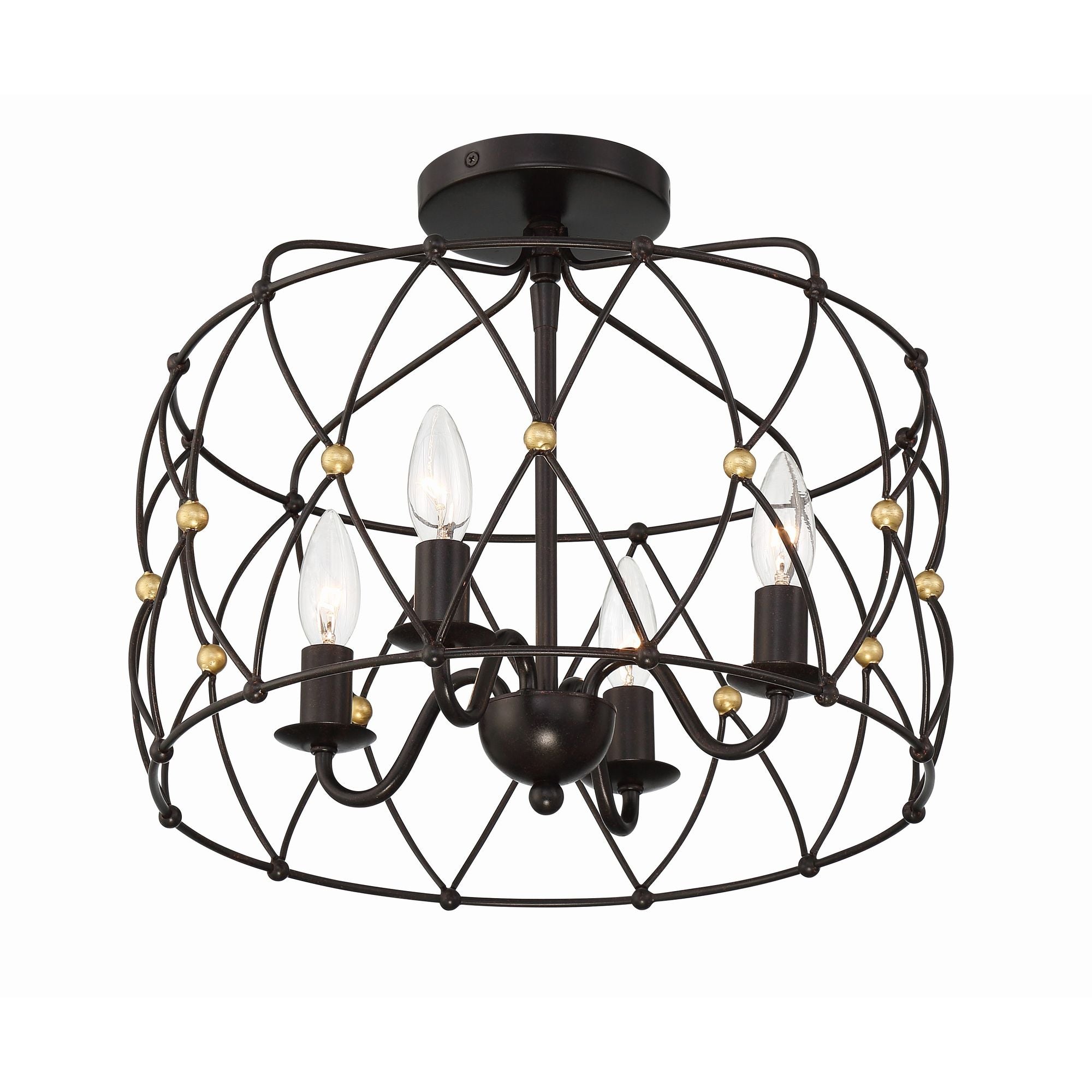 Zucca 4 Light English Bronze + Antique Gold Semi Flush Mount 16.5"W x 13"H x 16.5"D