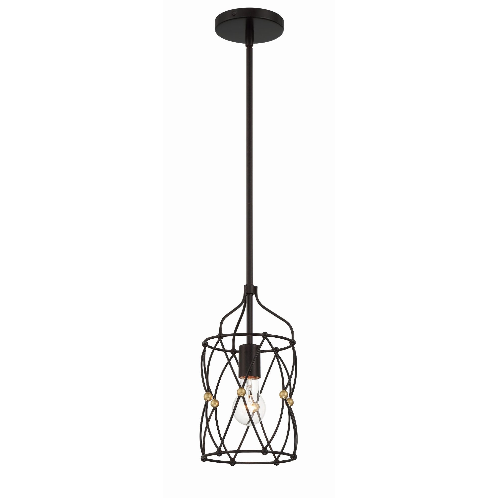 Zucca 1 Light English Bronze + Antique Gold Mini Pendant 7"W x 12.25"H x 7"D