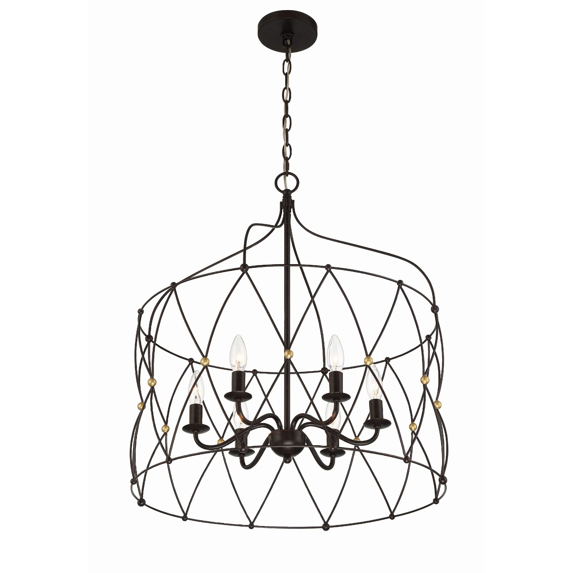 Zucca 6 Light English Bronze + Antique Gold Lantern Chandelier 24"W x 26"H x 24"D