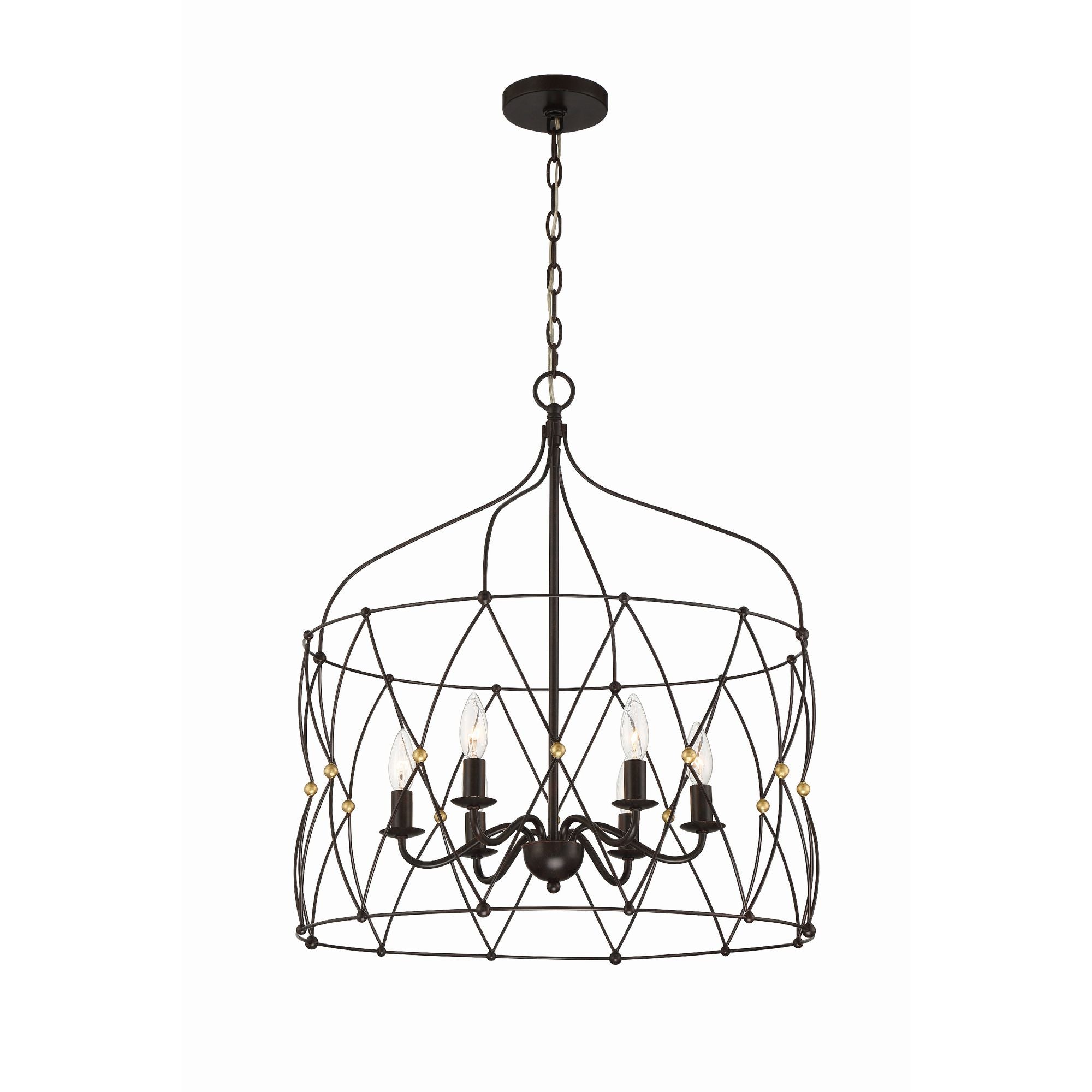 Zucca 6 Light English Bronze + Antique Gold Lantern Chandelier 24"W x 26"H x 24"D