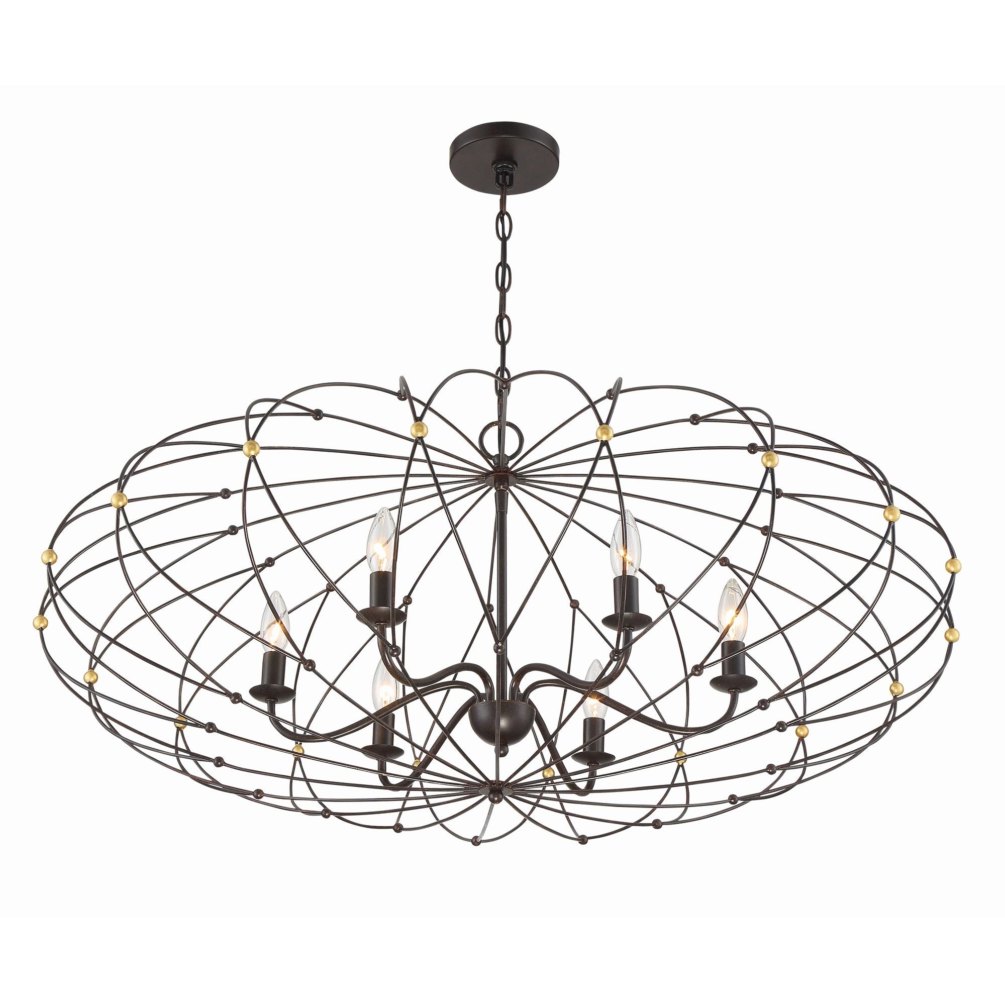 Zucca 6 Light English Bronze + Antique Gold Chandelier 38.25"W x 17"H x 38.25"D