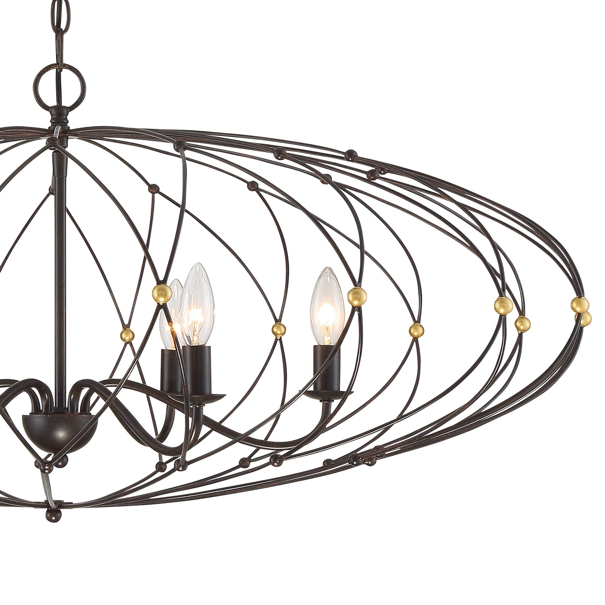 Zucca 6 Light English Bronze + Antique Gold Chandelier 38.25"W x 17"H x 38.25"D