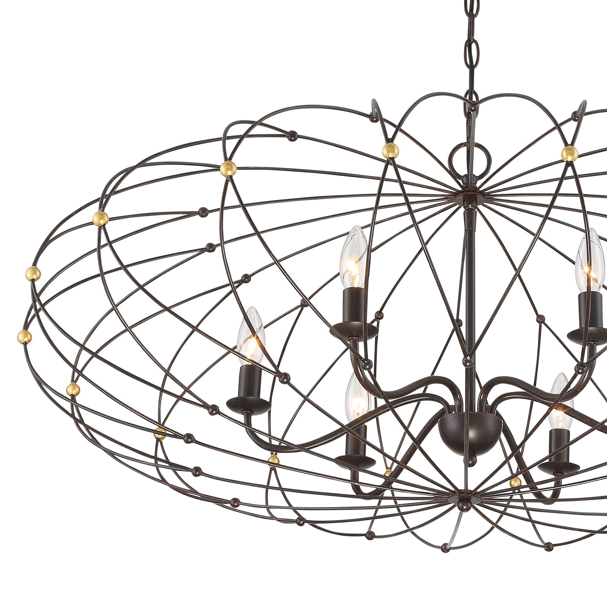 Zucca 6 Light English Bronze + Antique Gold Chandelier 38.25"W x 17"H x 38.25"D