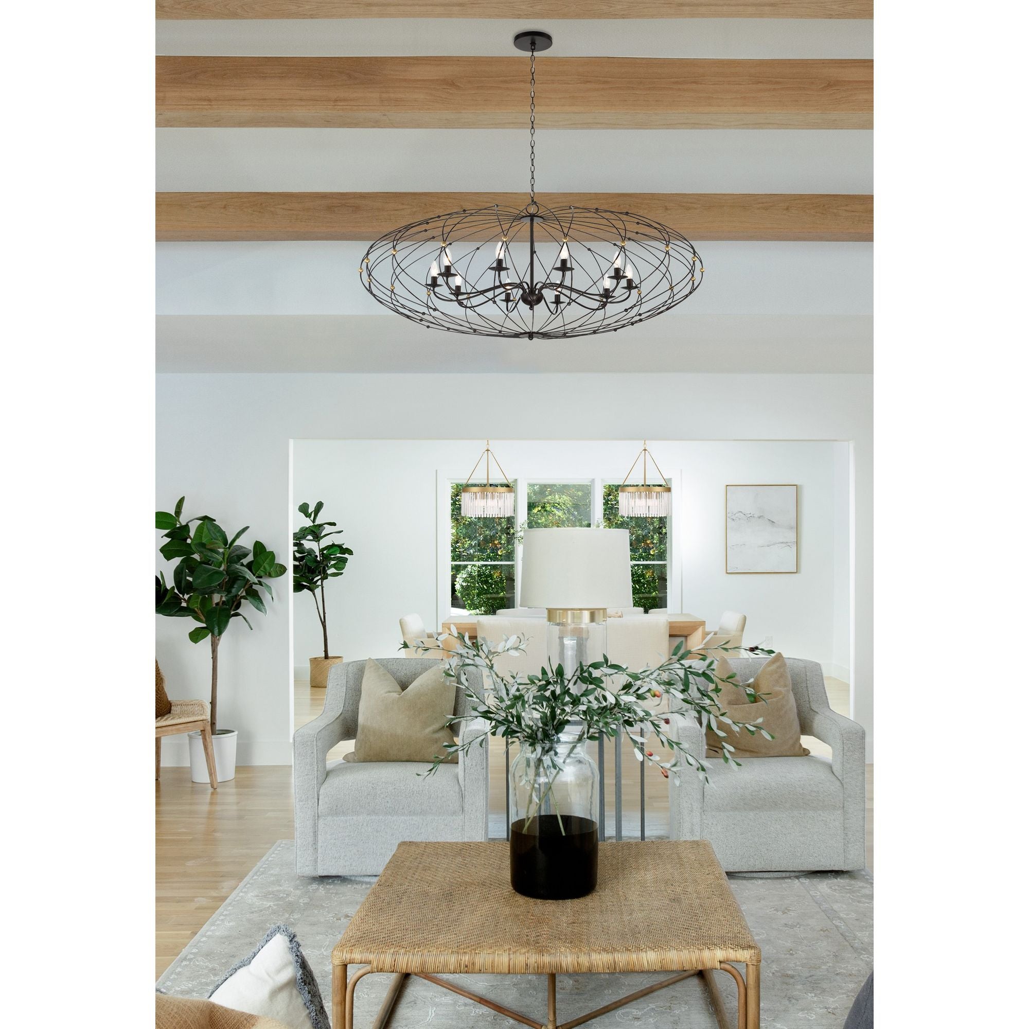 Zucca 6 Light English Bronze + Antique Gold Chandelier 38.25"W x 17"H x 38.25"D