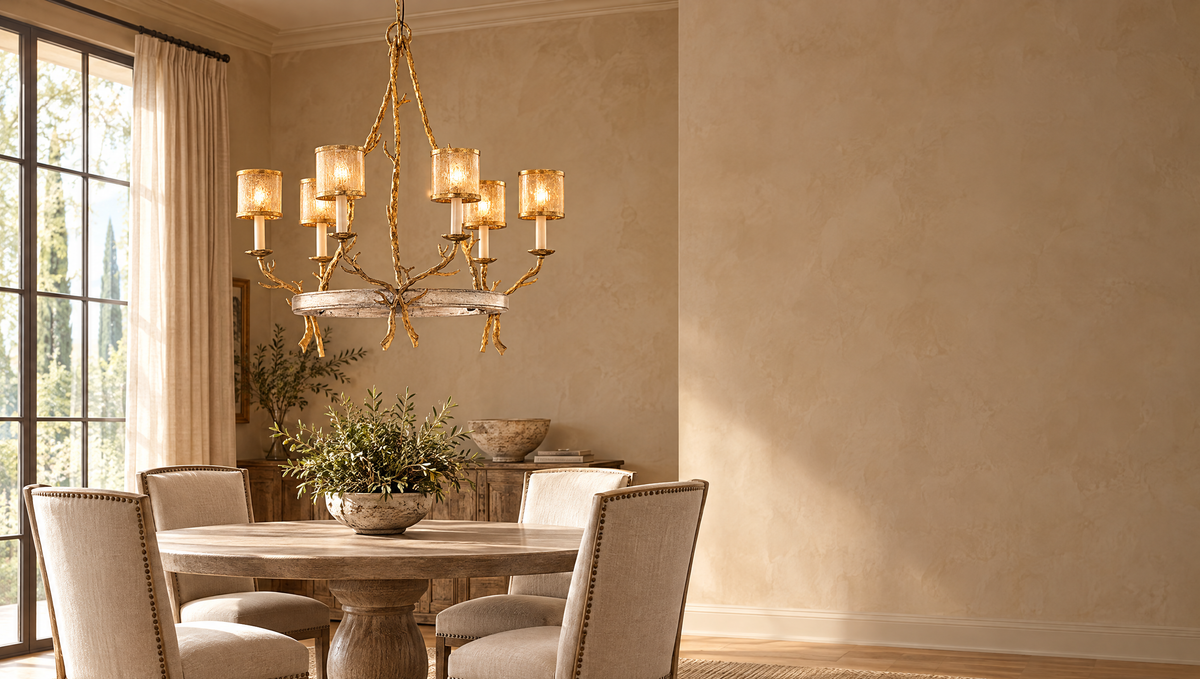 Parc Royale chandelier in vintage gold leaf in a styled room