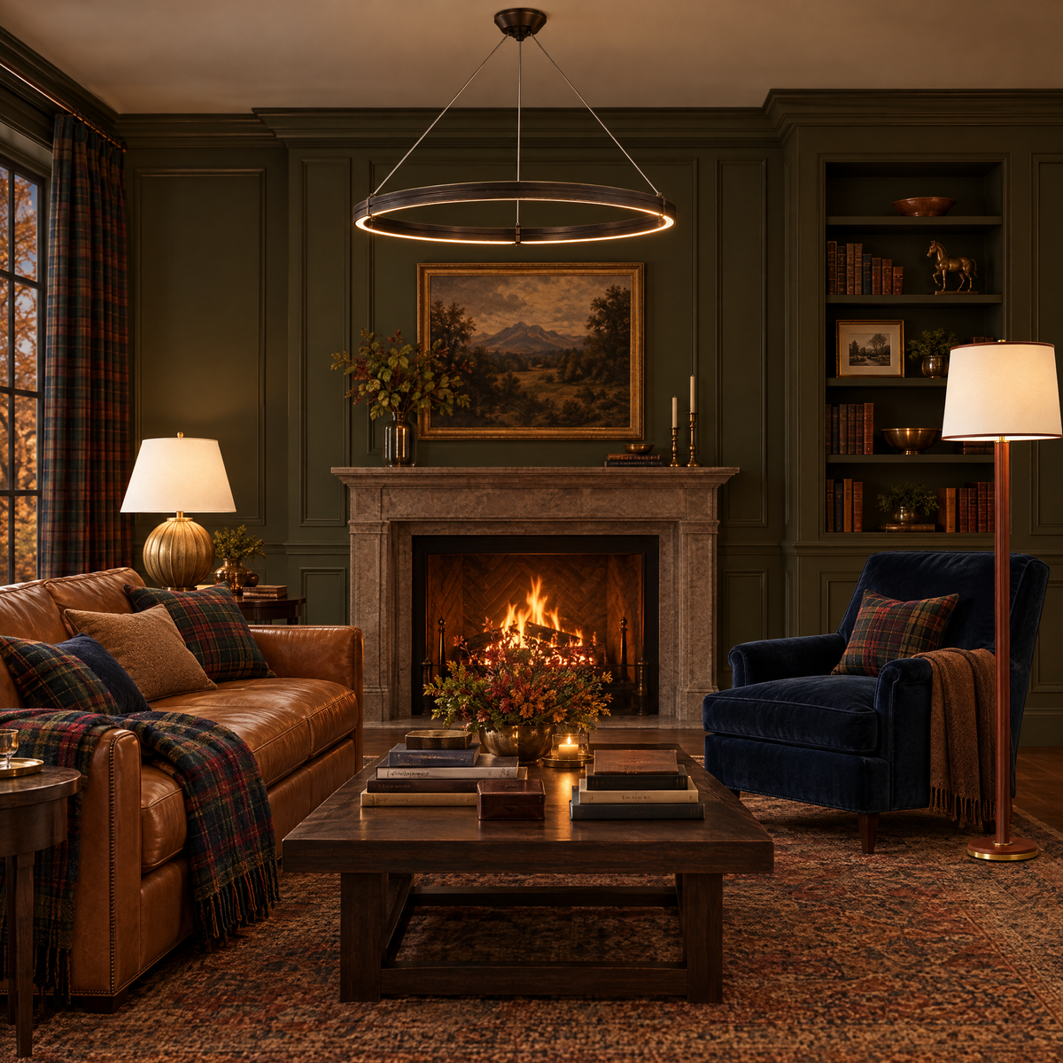 Living room with designer lighting