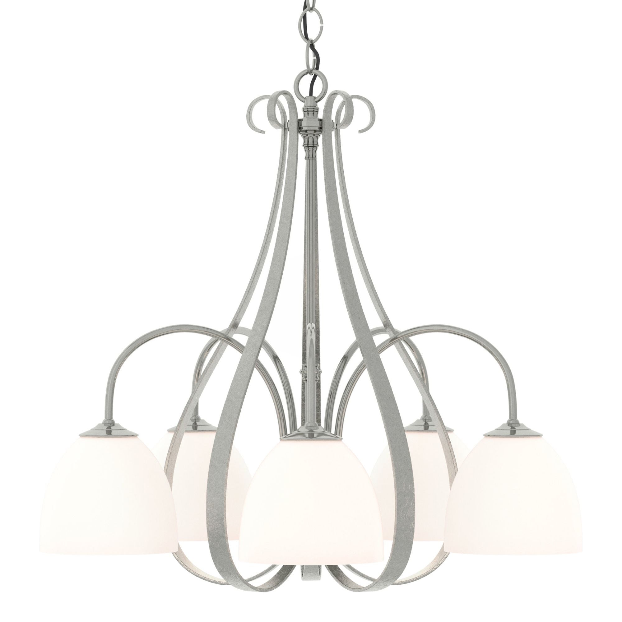 Sweeping Taper 5 Arm Chandelier 5-Light Opal Glass (GG) in Sterling