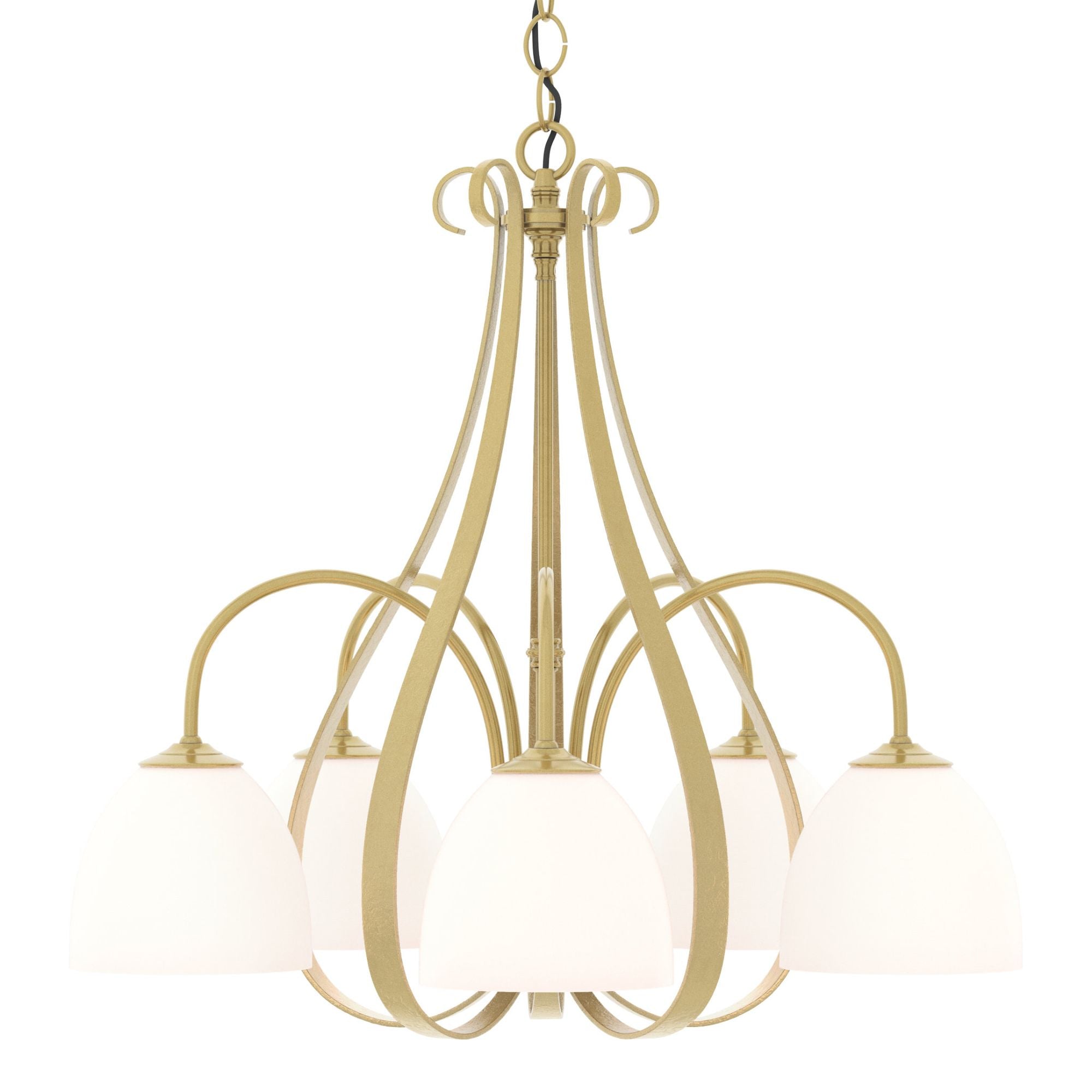 Sweeping Taper 5 Arm Chandelier 5-Light Opal Glass (GG) in Modern Brass