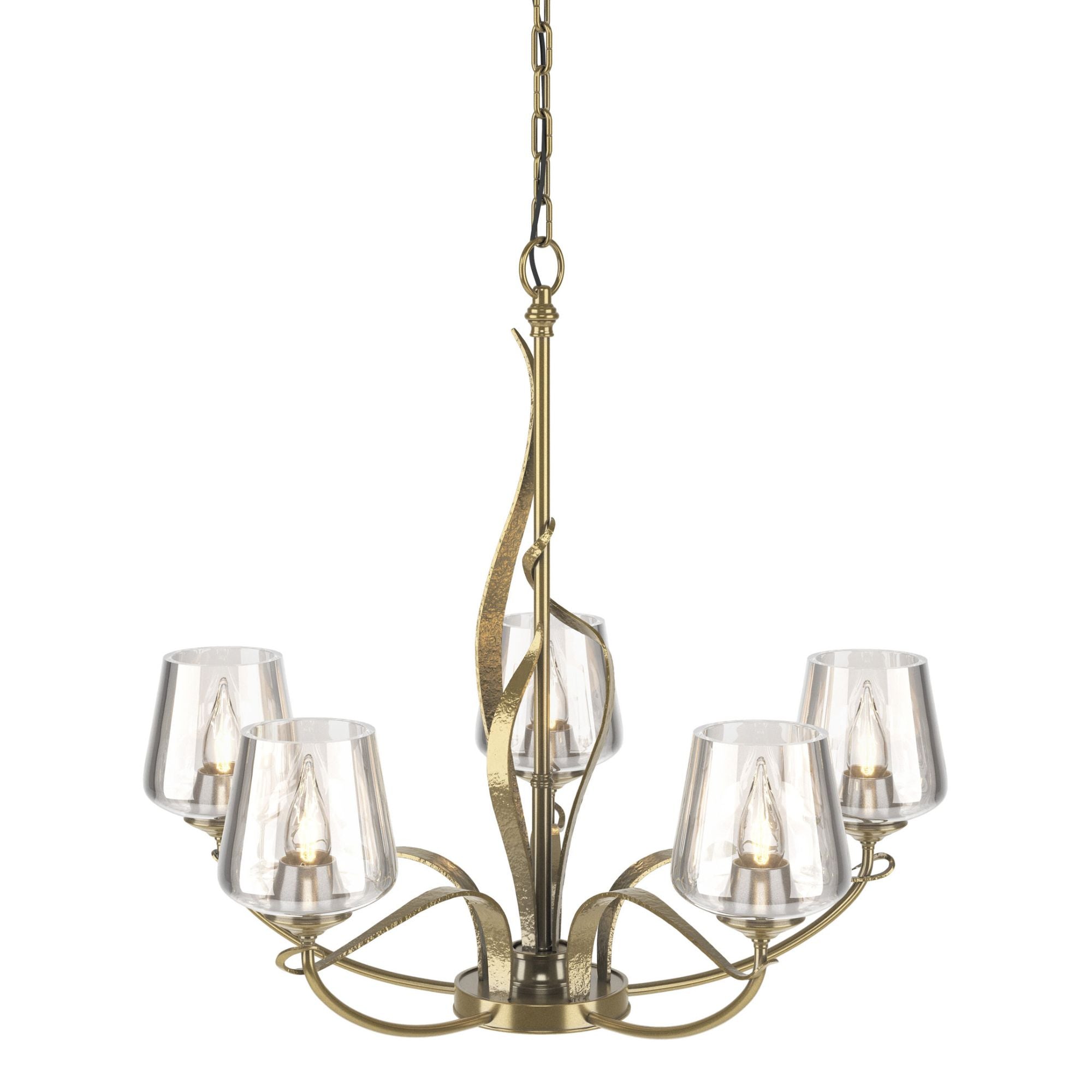 Flora 5 Arm Chandelier 5-Light Clear Glass (ZM) in Modern Brass