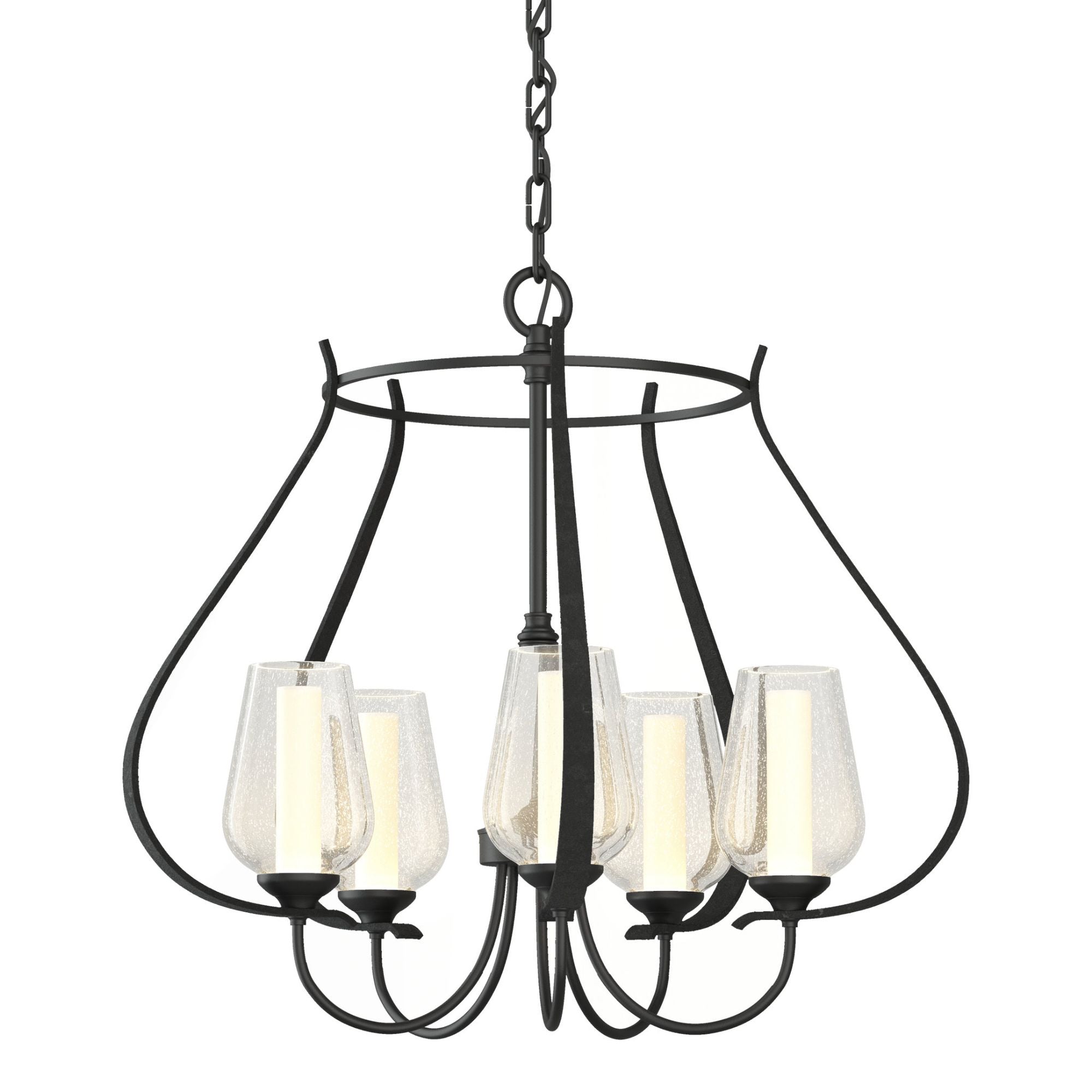Flora 5 Arm Chandelier 5-Light Seeded Glass with Opal Diffuser (ZS) in Black