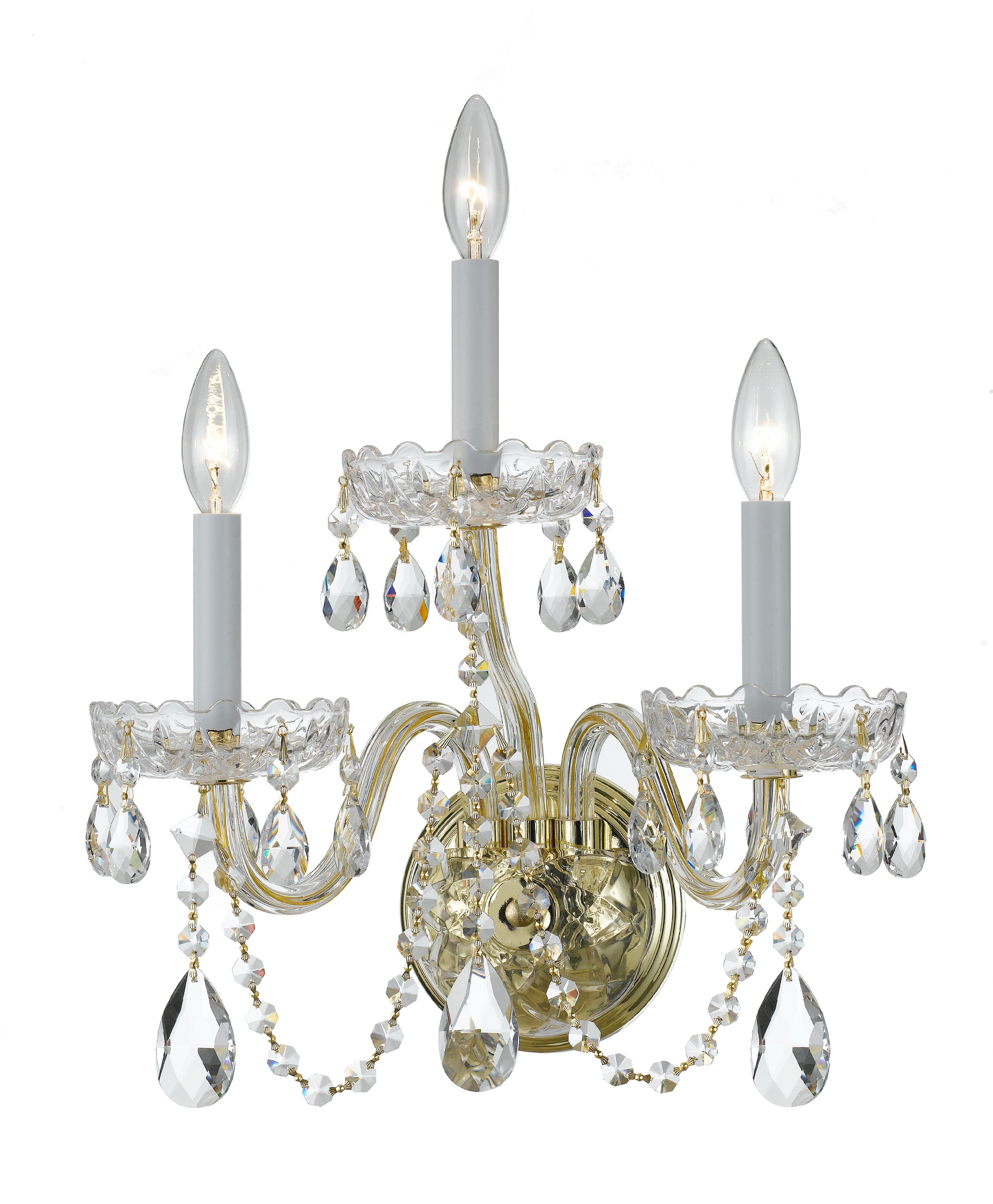 Crystorama 1033-PB-CL-SAQ Traditional Crystal 3 Light Spectra Crystal Polished Brass Sconce
