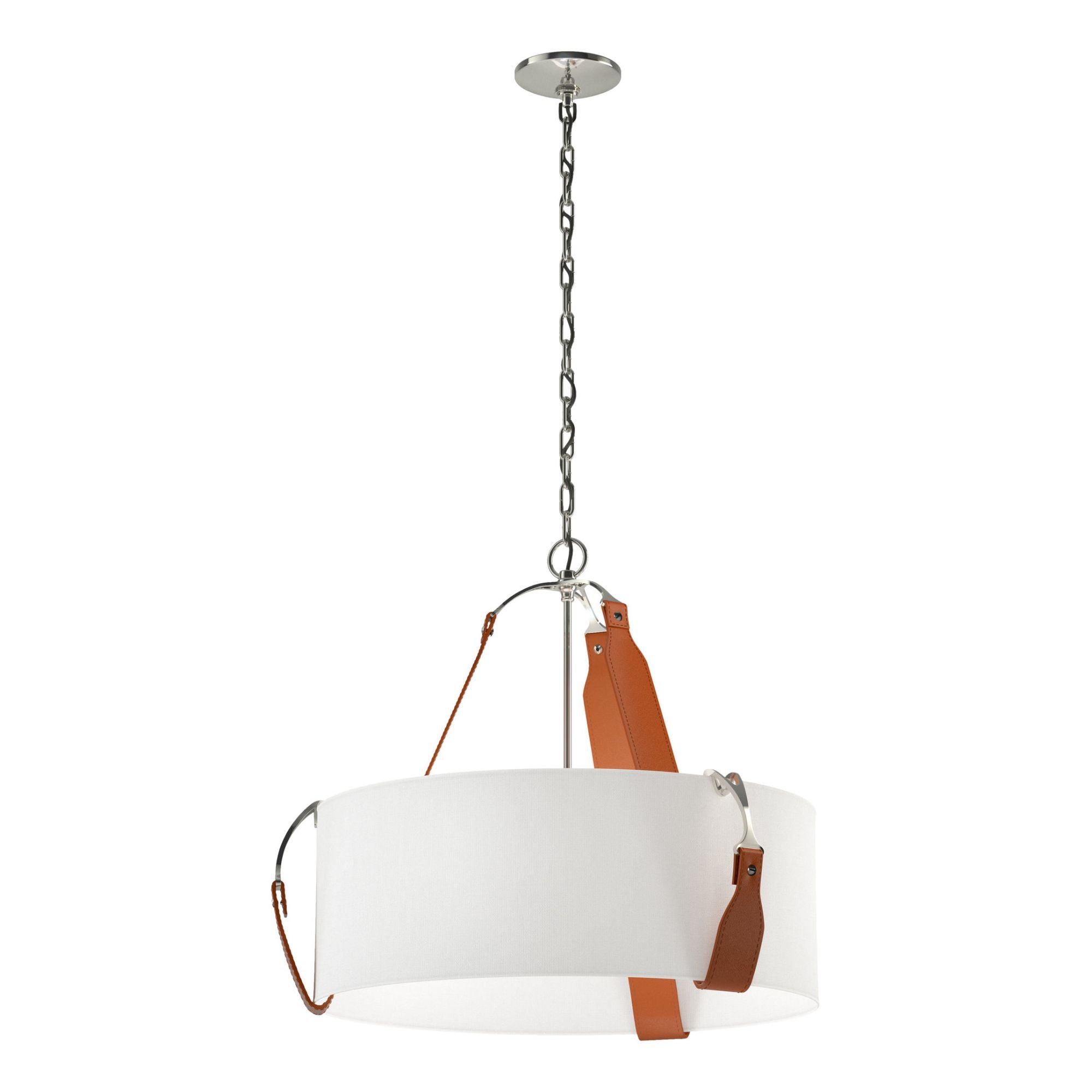 Saratoga Small Pendant 3-Light Chestnut Leather Natural Anna Shade (SF) in Polished Nickel
