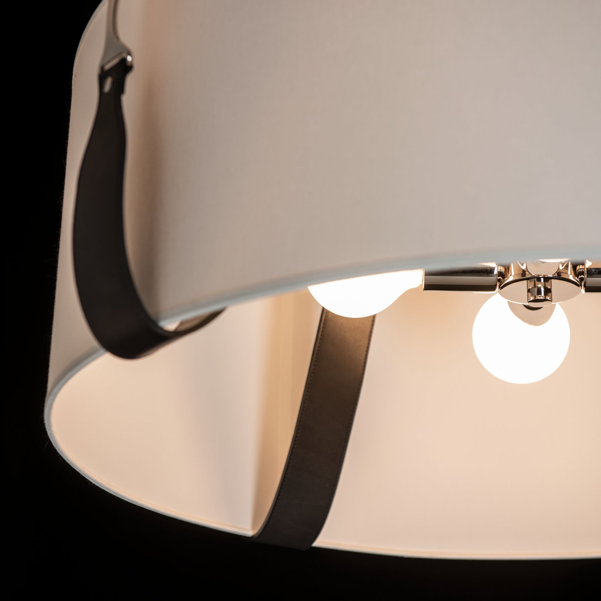 Saratoga Large Pendant 4-Light Black Leather Natural Anna Shade (SF) in Polished Nickel