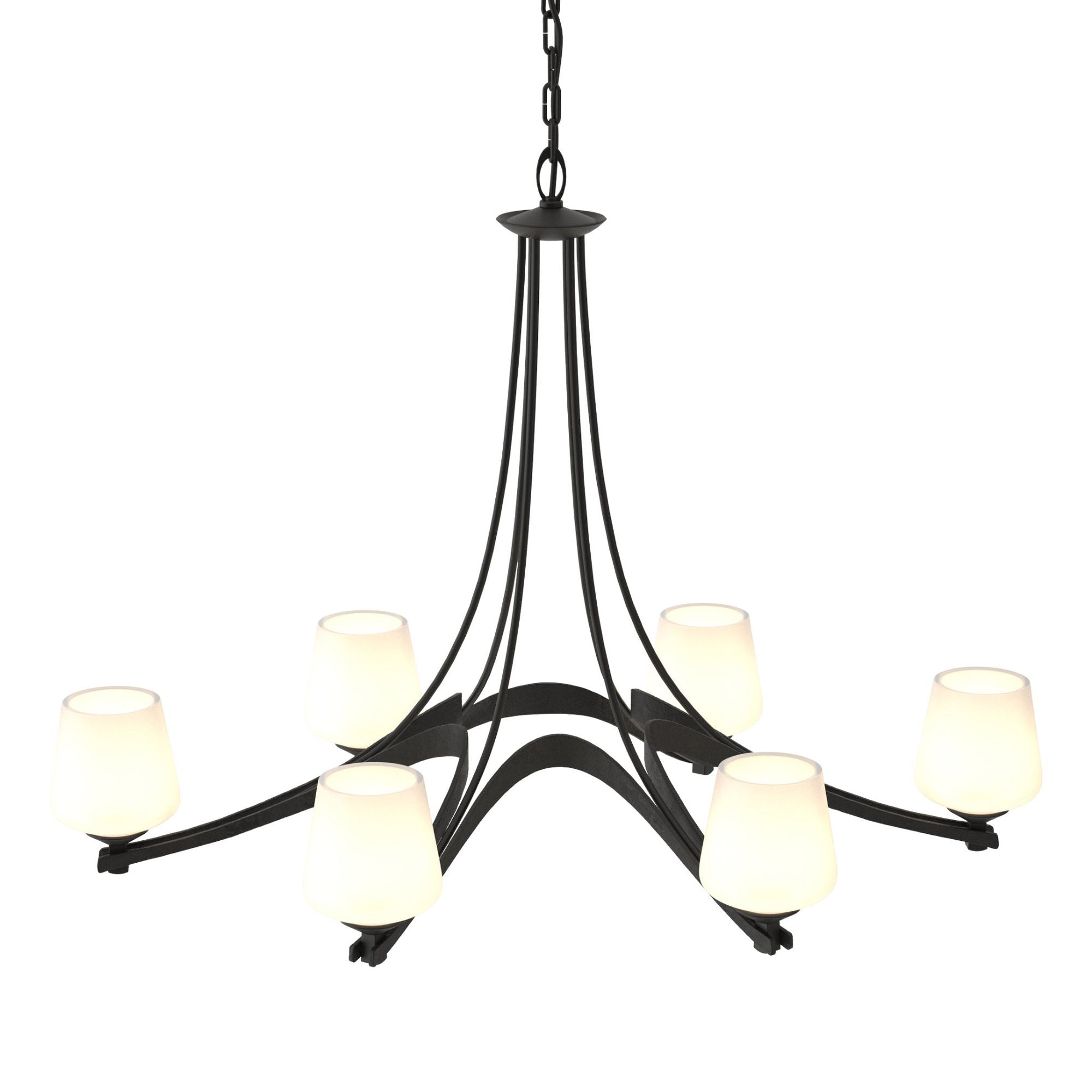 Oval Ribbon Opal Glass 6 Arm Chandelier 6-Light Opal Glass (GG) in Black