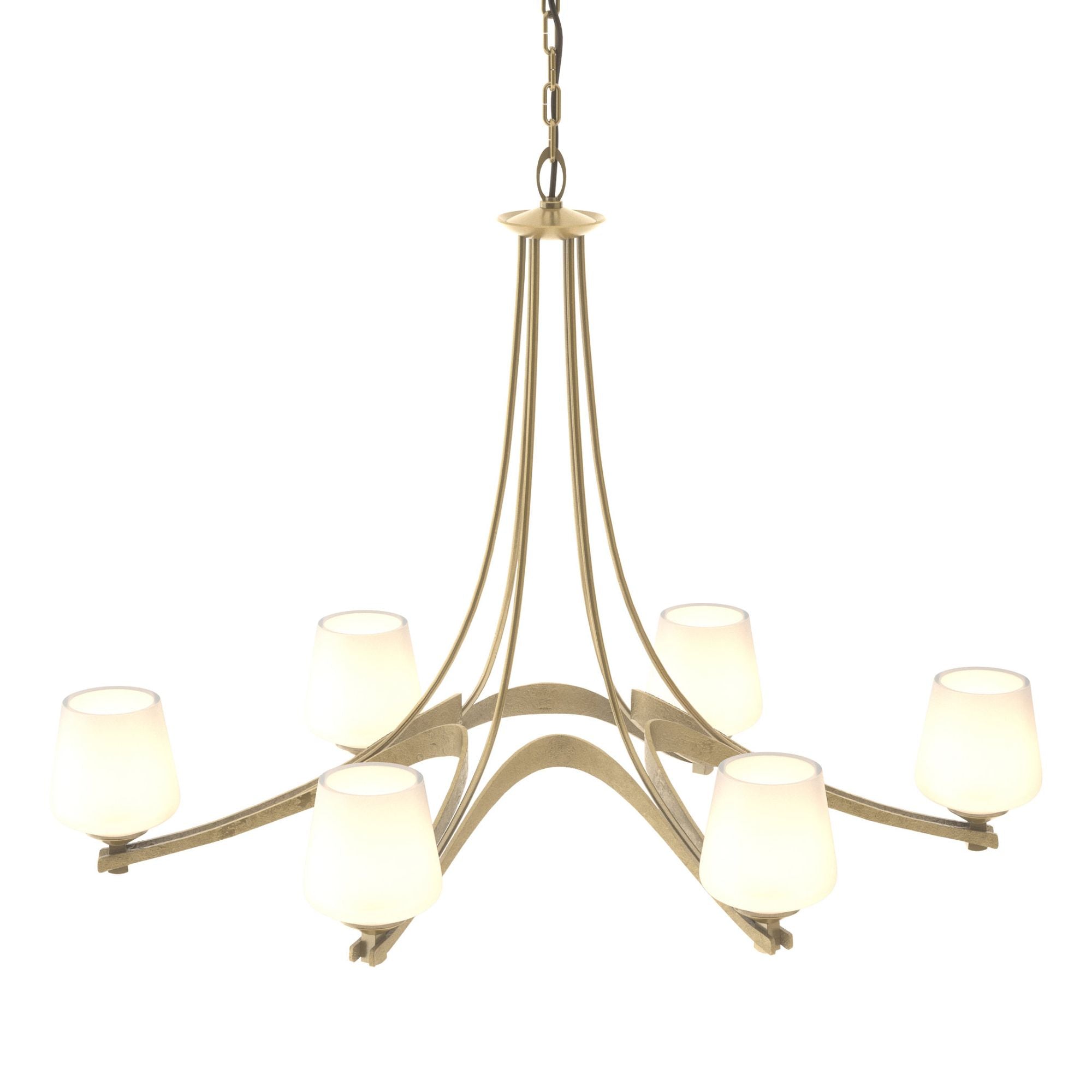 Oval Ribbon Opal Glass 6 Arm Chandelier 6-Light Opal Glass (GG) in Modern Brass