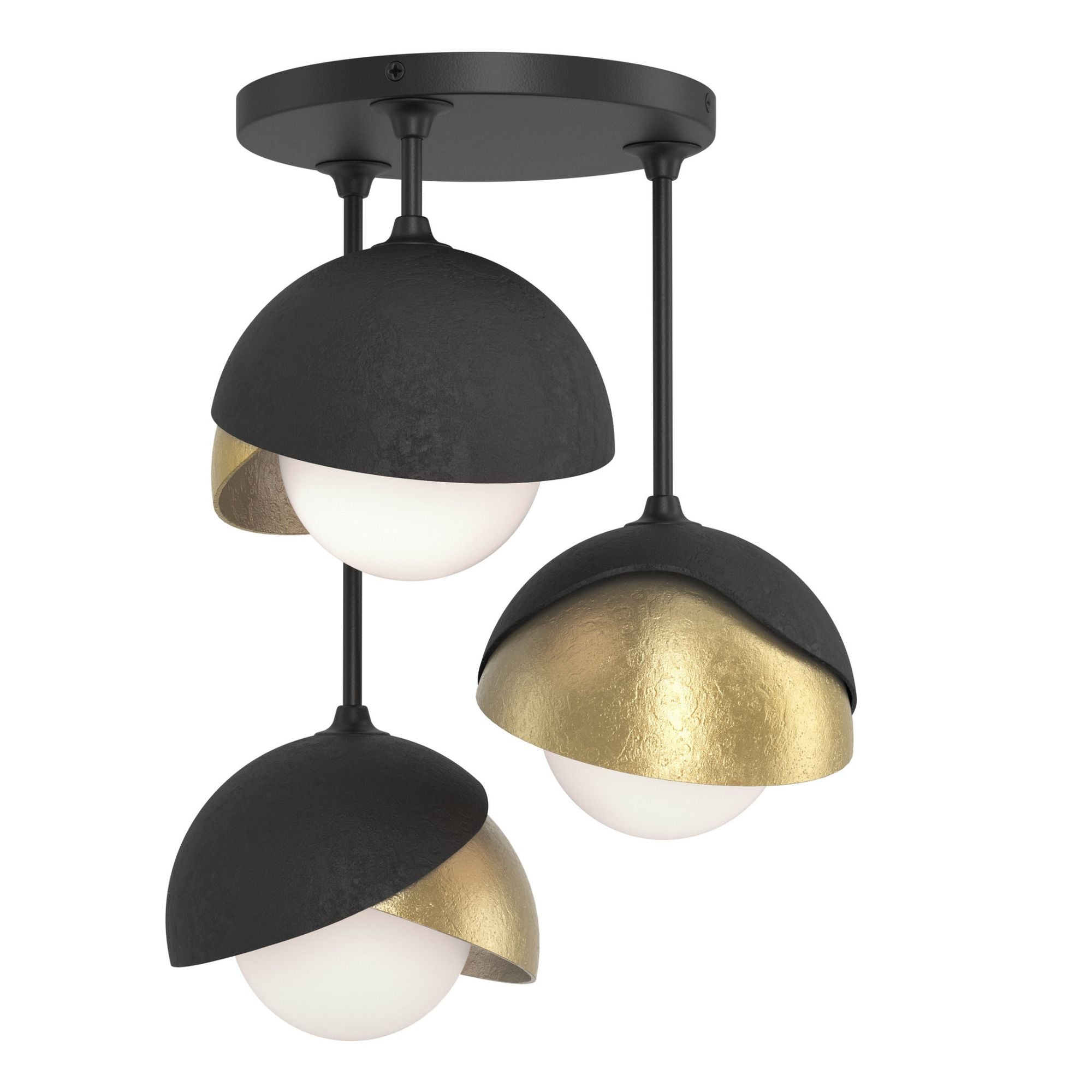 Brooklyn 3-Light Double Shade Semi-Flush 3-Light Modern Brass Accent Opal Glass (GG) in Black