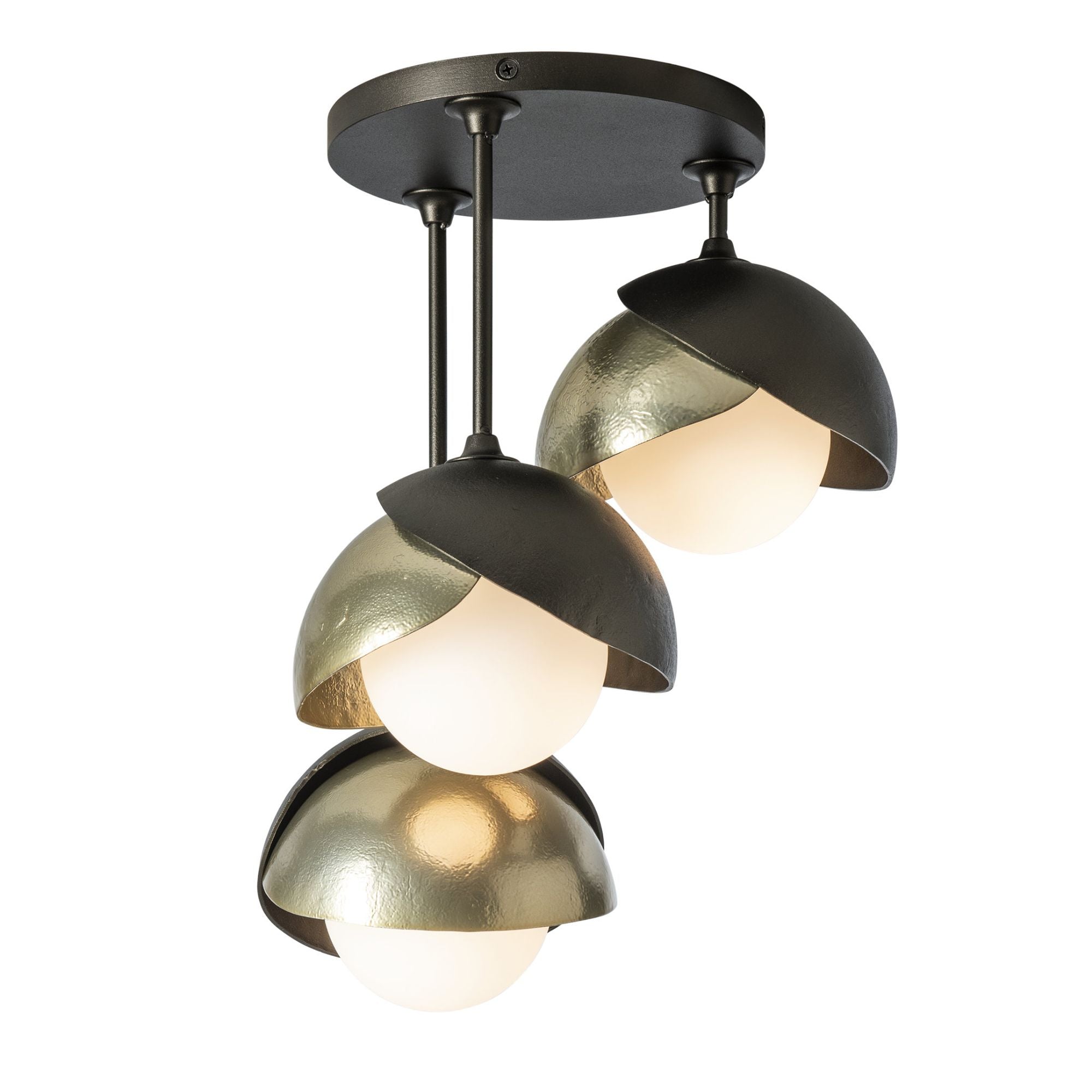 Brooklyn 3-Light Double Shade Semi-Flush 3-Light Modern Brass Accent Opal Glass (GG) in Oil Rubbed Bronze