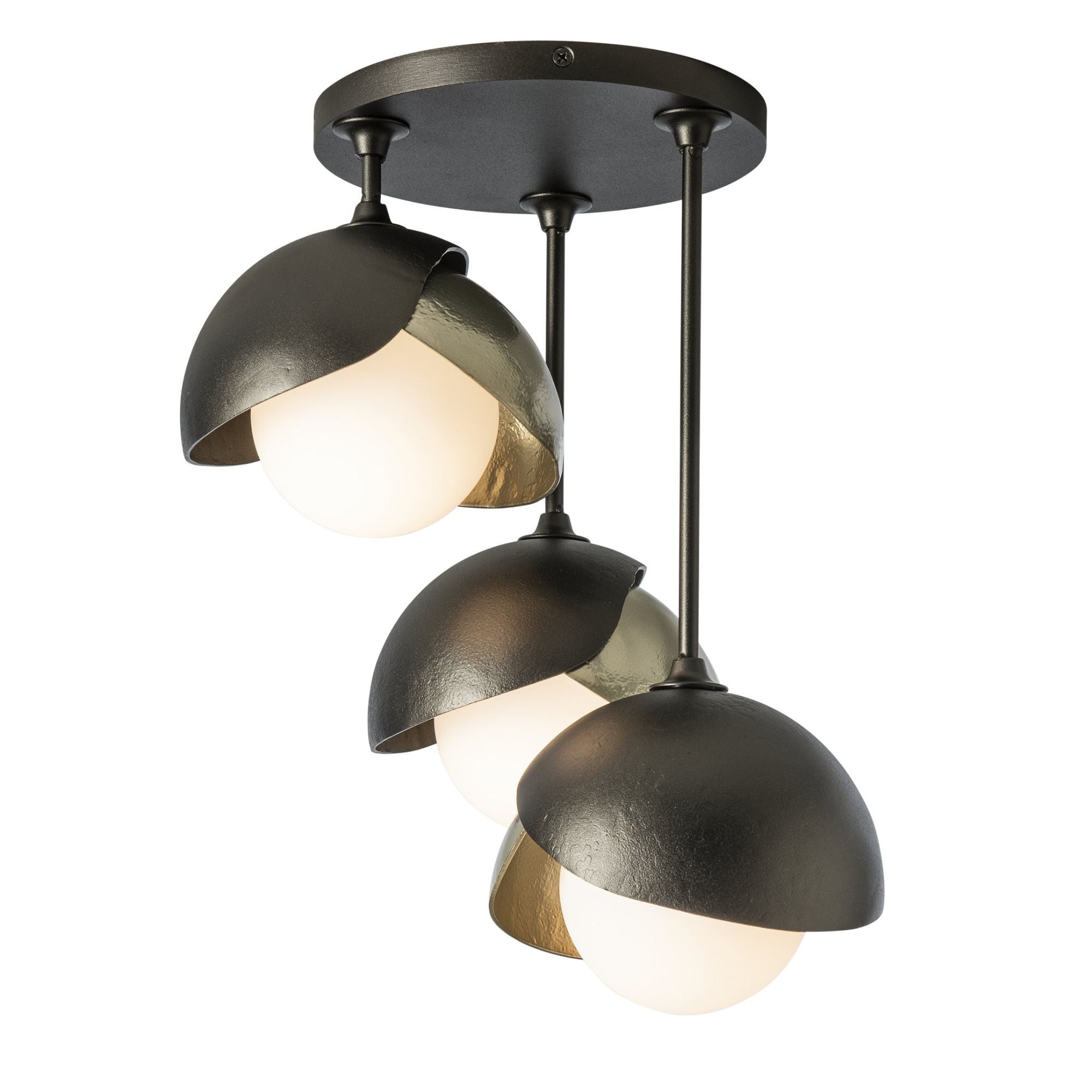 Brooklyn 3-Light Double Shade Semi-Flush 3-Light Modern Brass Accent Opal Glass (GG) in Oil Rubbed Bronze