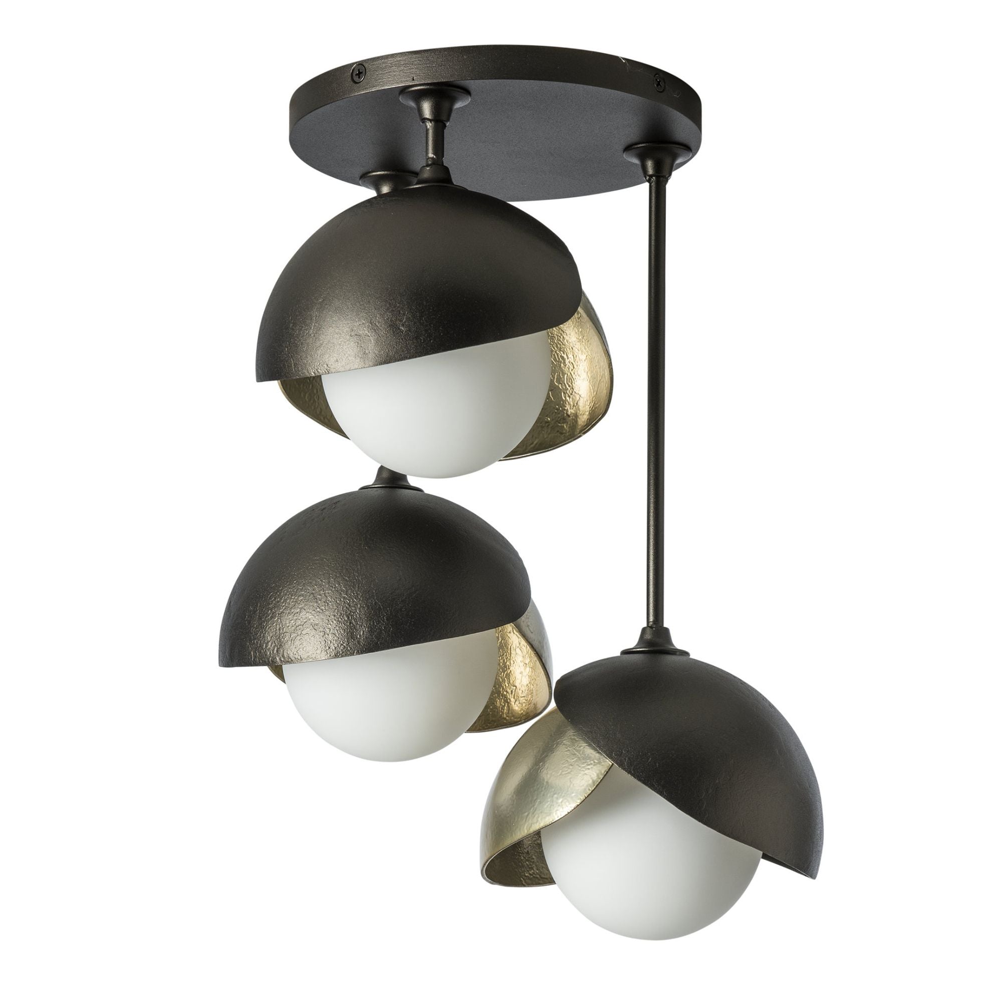 Brooklyn 3-Light Double Shade Semi-Flush 3-Light Modern Brass Accent Opal Glass (GG) in Oil Rubbed Bronze