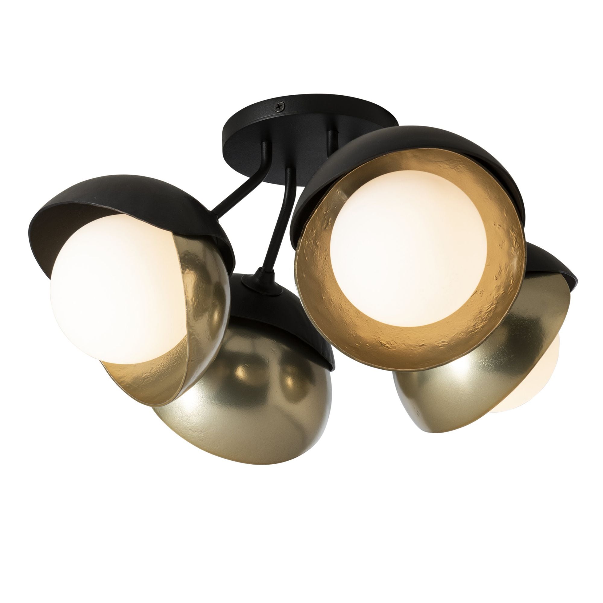 Brooklyn 4-Light Double Shade Semi-Flush 4-Light Modern Brass Accent Opal Glass (GG) in Black